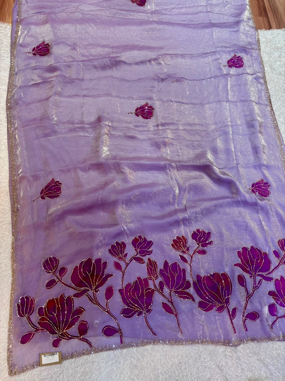 Beautiful Fendi Silk Saree With Premium Handwork