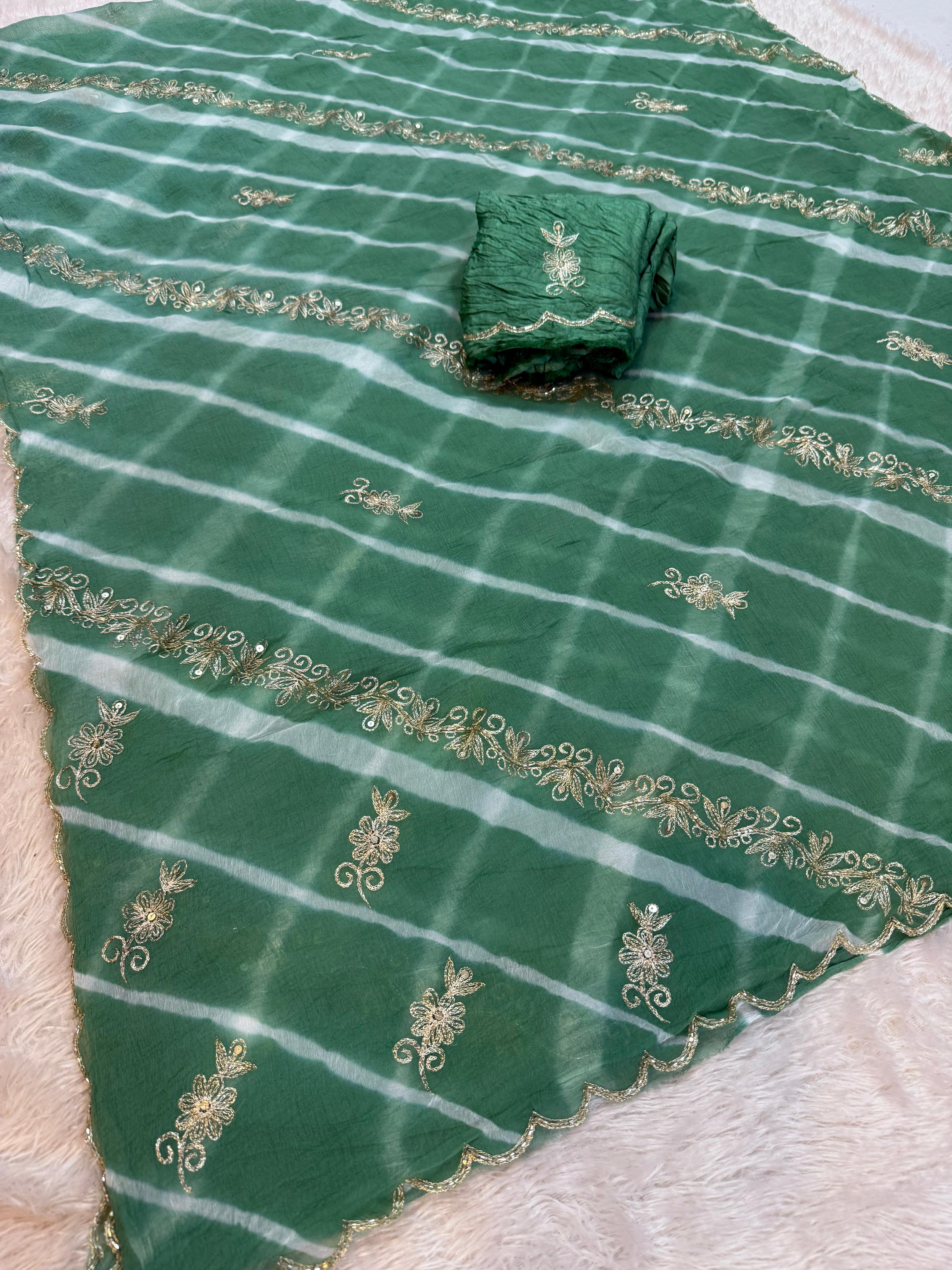 Pure Chiffon Lahriya Saree With Handwork