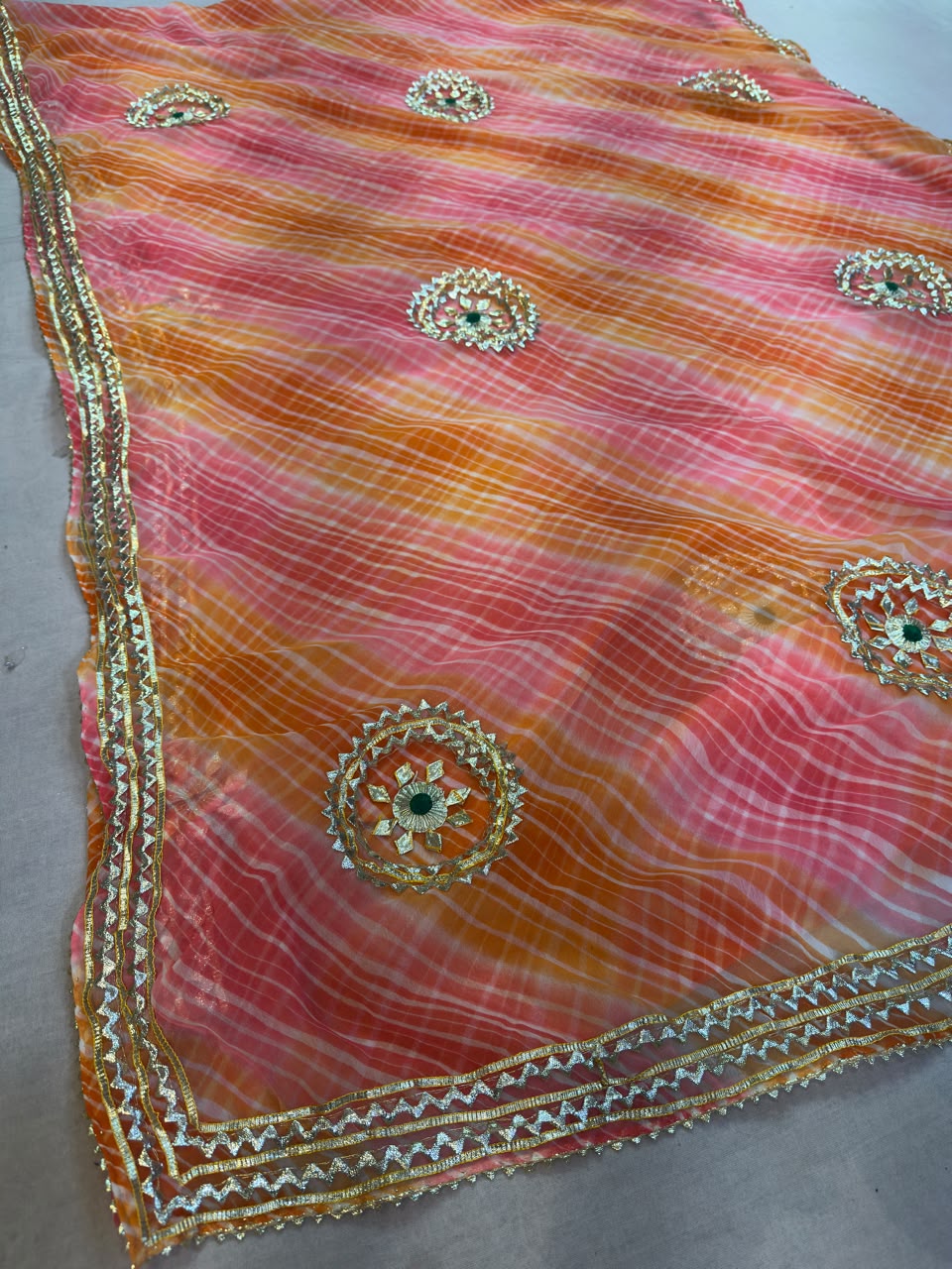 Designer Georgatte Leheriya  Saree With Gottapati Work