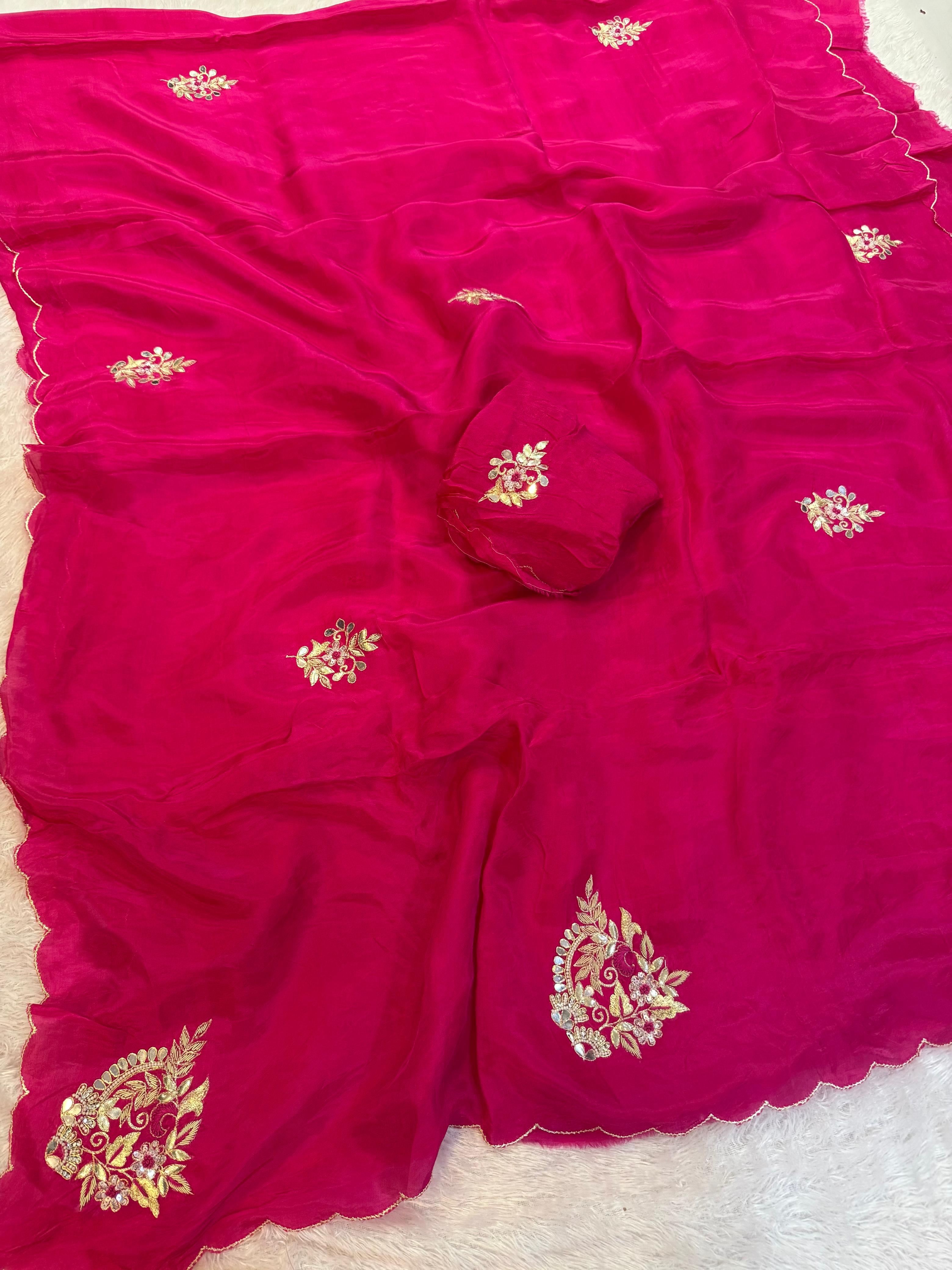 Designer H.O Silk Saree with Floral Handwork