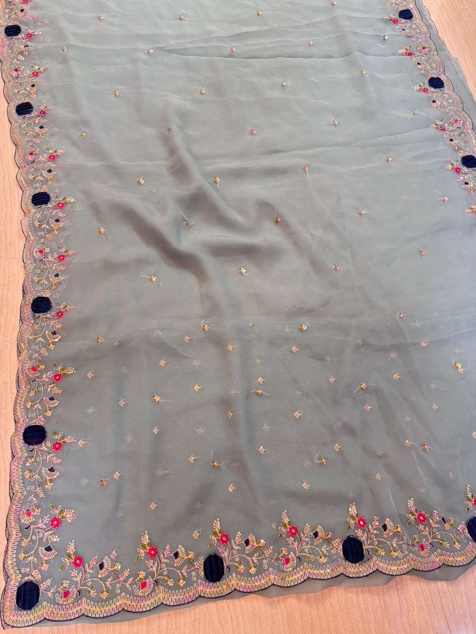 Premium Glass Tissue Saree With Handwork