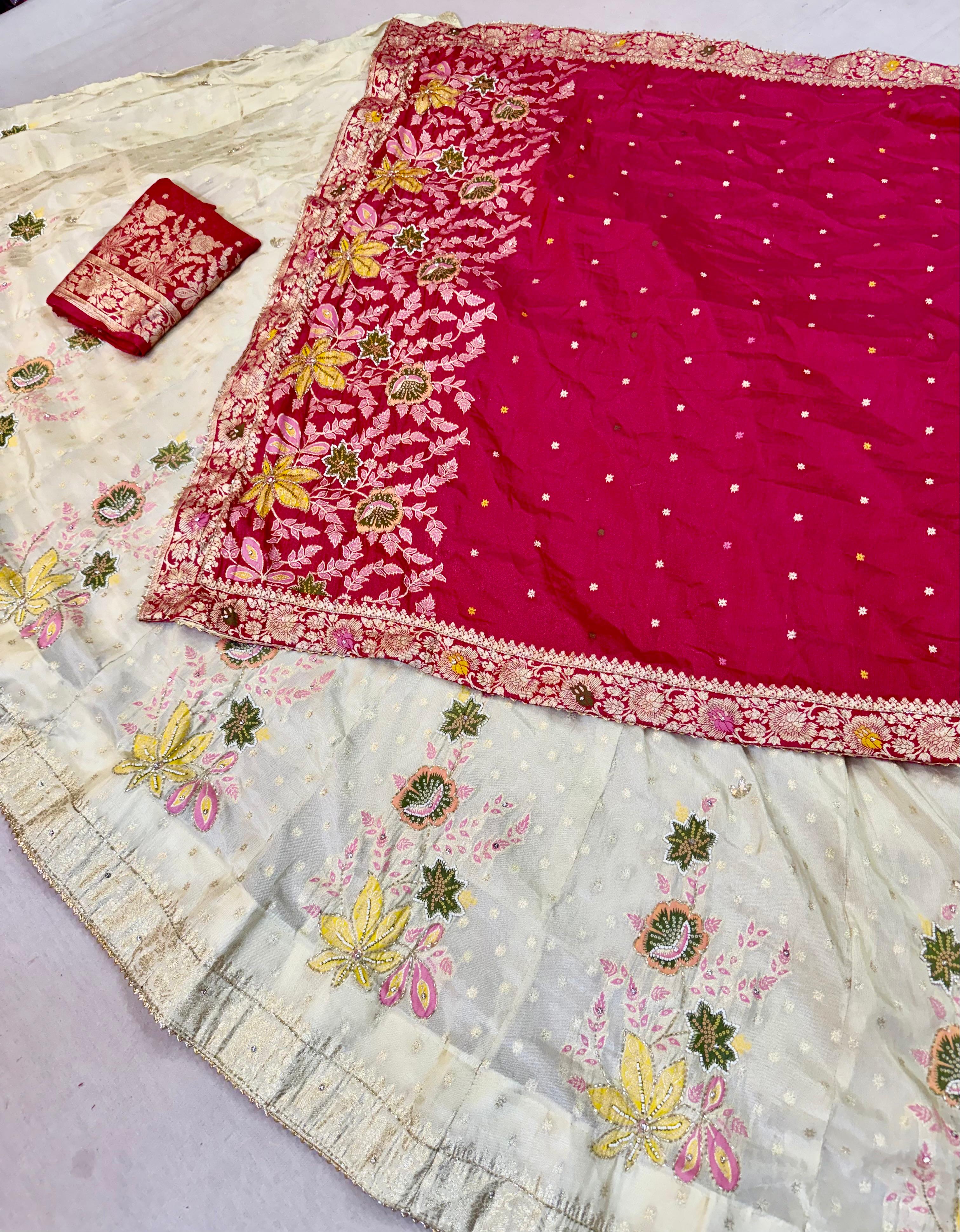 Designer Tissue Lehenga with Floral Embroidery & Zari Work