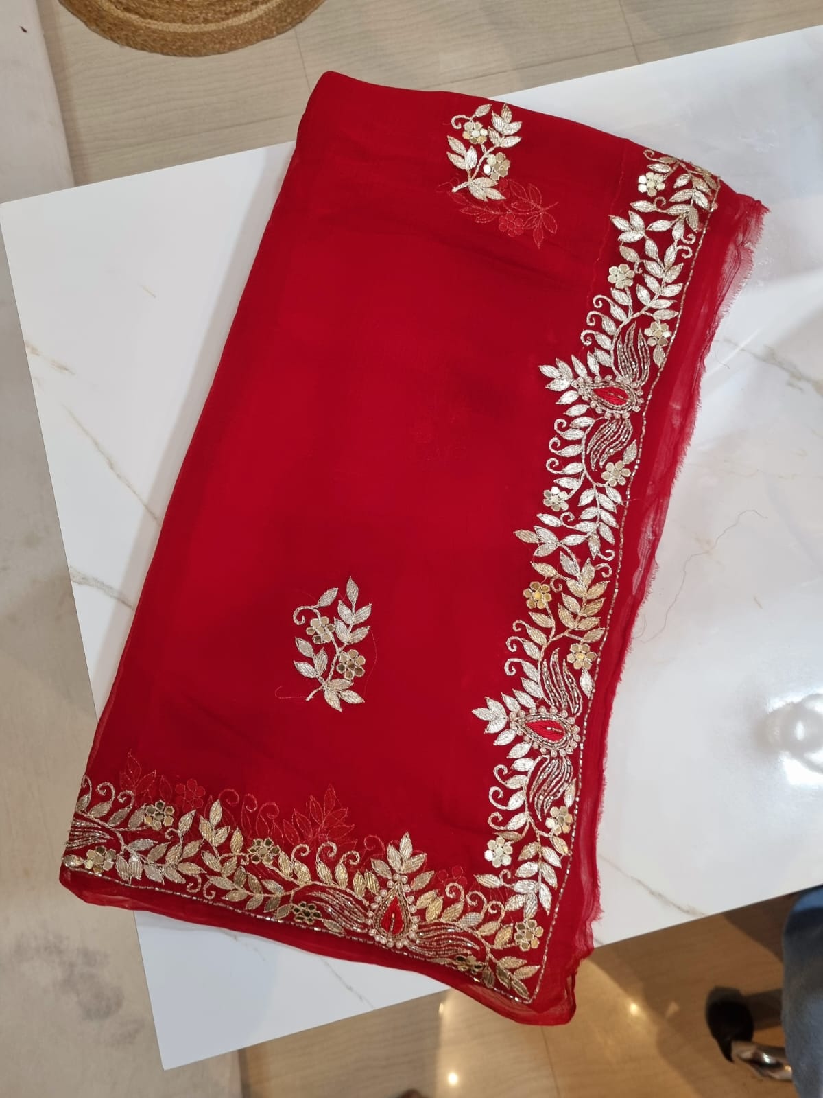 Beautiful Chiffon Saree With Gottapatti Work