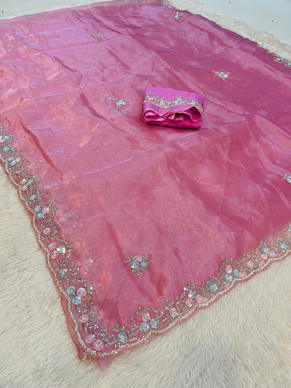 Designer Tissue Saree With Handwork