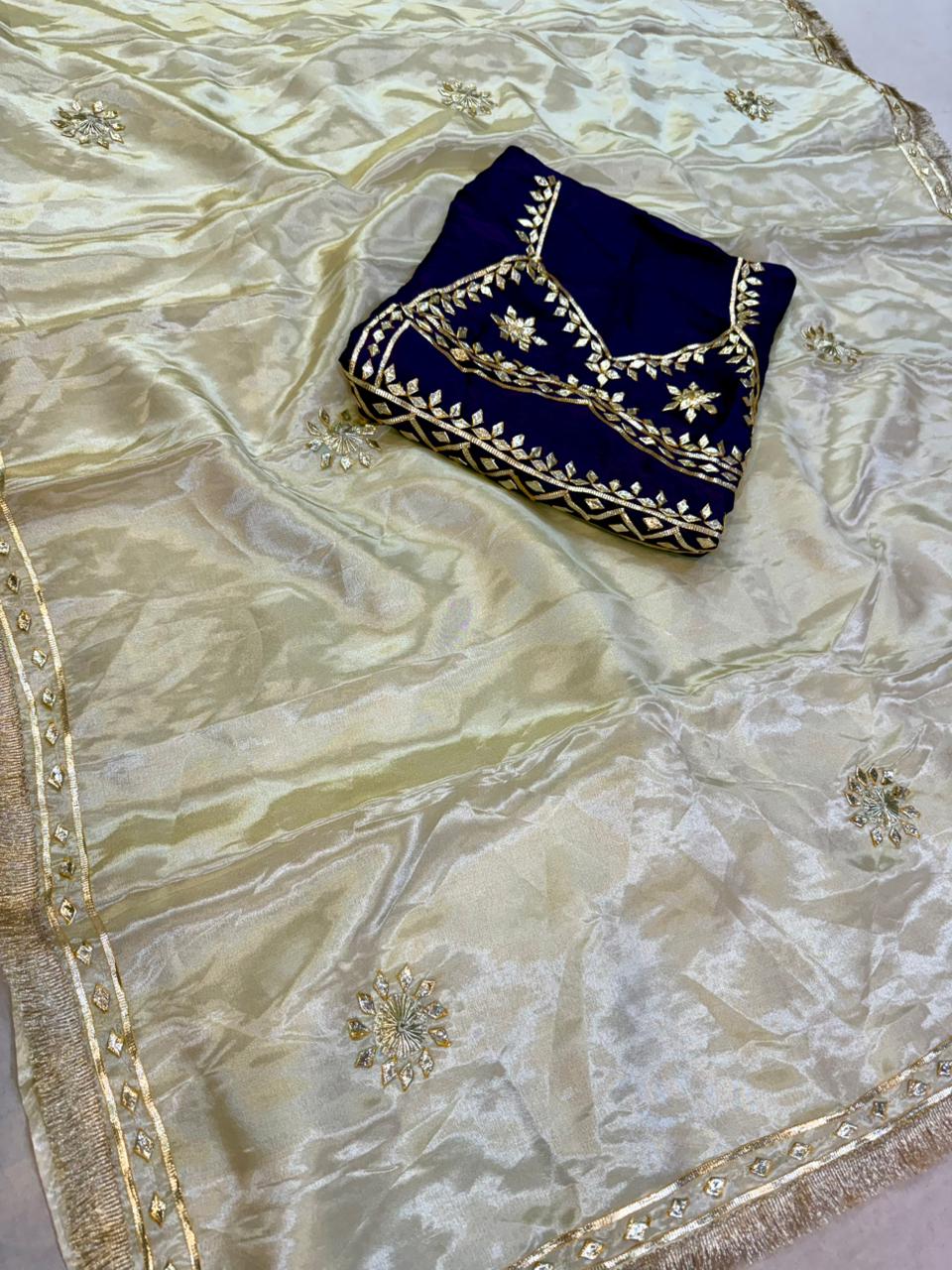 Designer Cosmos Febric Saree With Gottapatti Work
