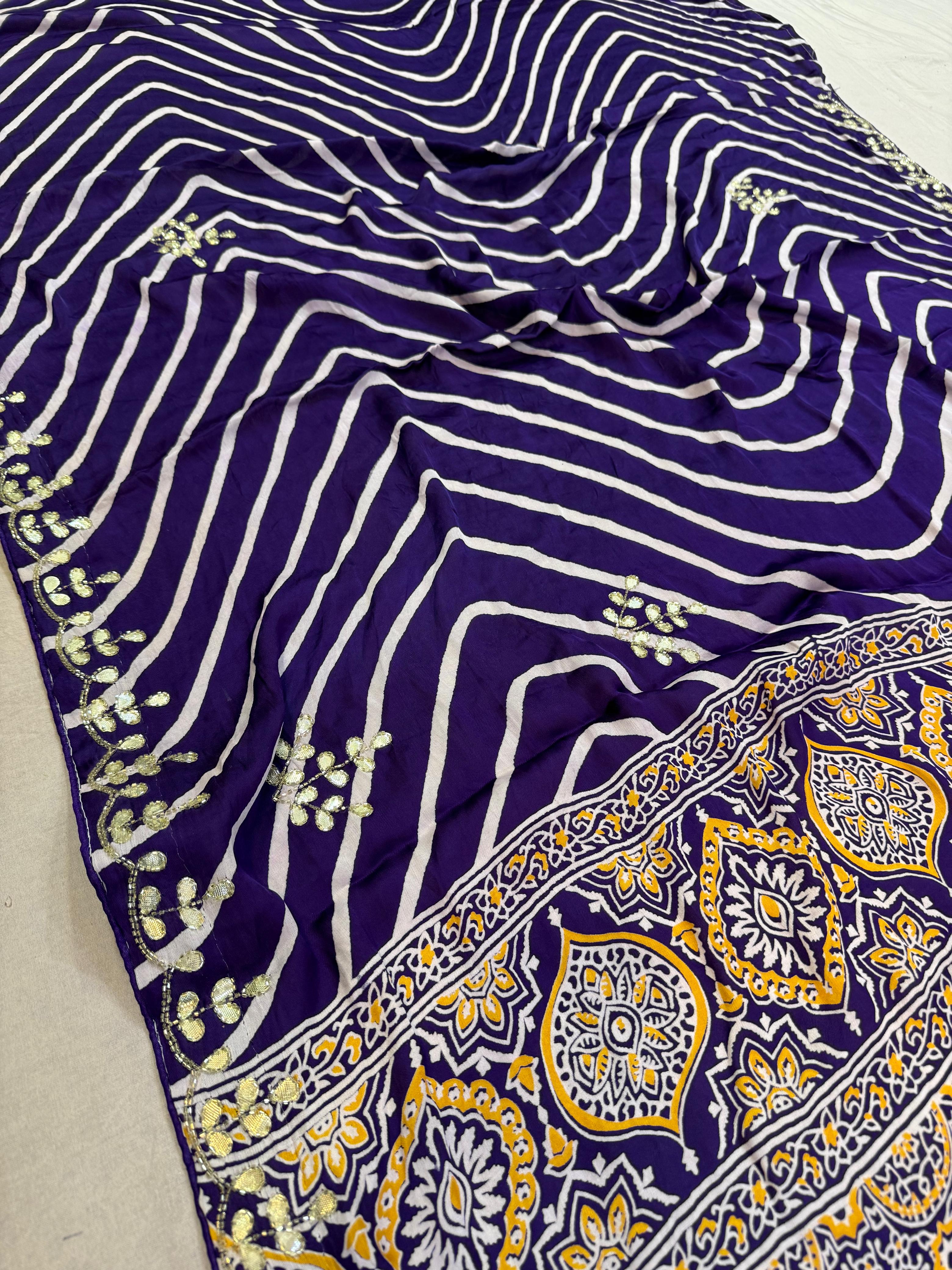 Designer Modal Silk Leheriya Saree With Handwork