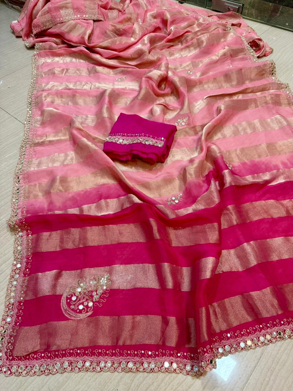 Designer Pure H O Silk X Tissue Febric Saree With Handwork