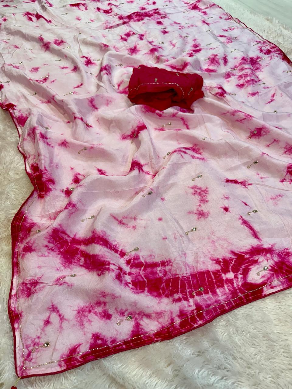 Beautiful Sibori Tye Dye Saree With Handwork