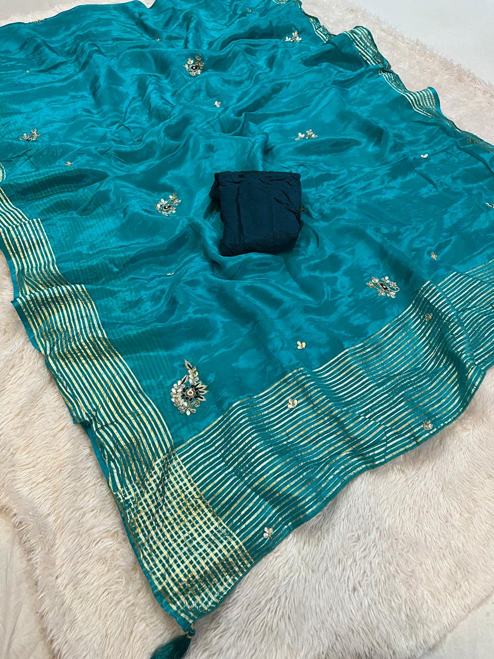 Beautiful H O Silk Saree With Handwork