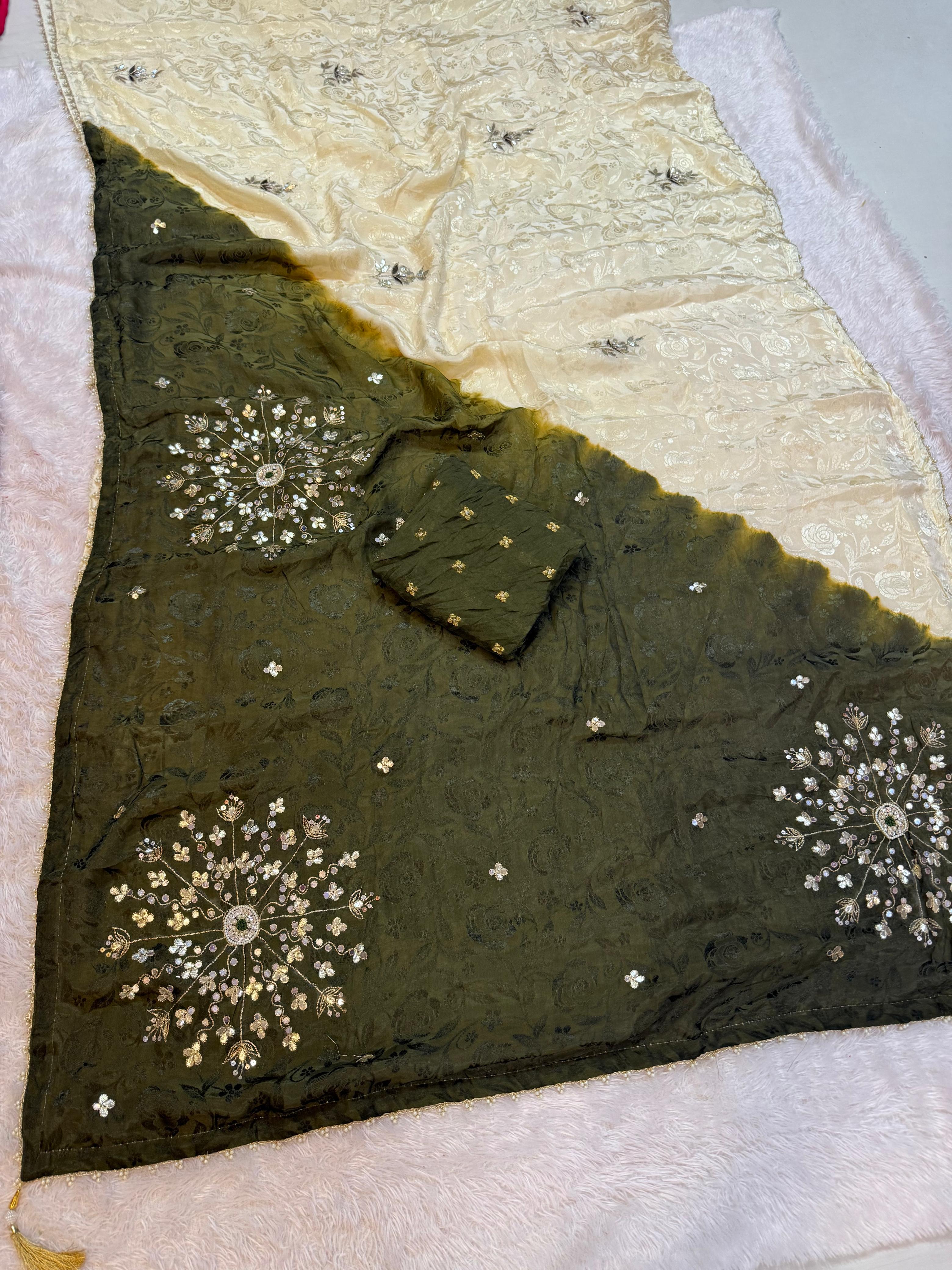 Beautiful H O Silk Saree With Handwork