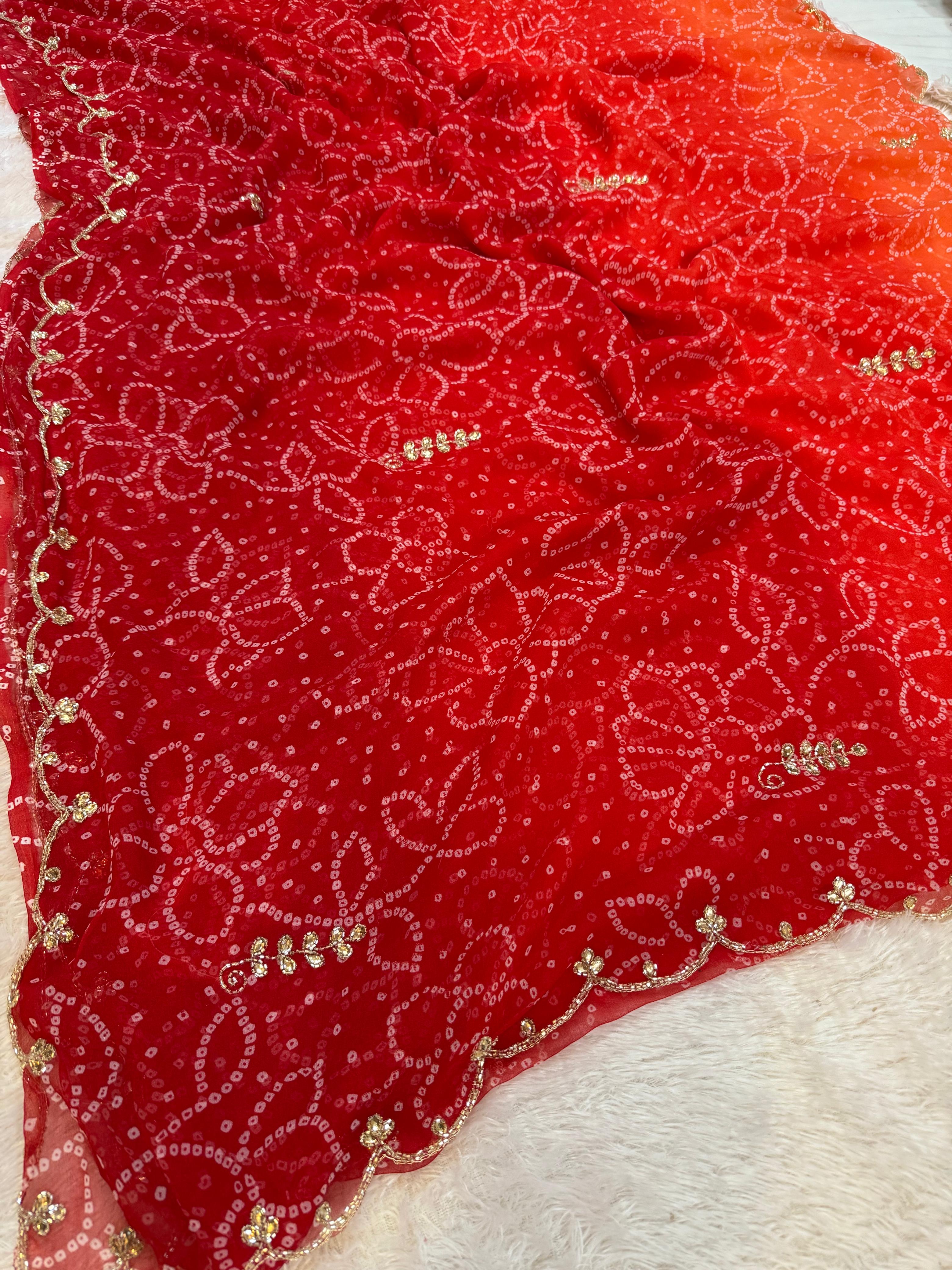 Beautiful Bandhani saree With Handwork