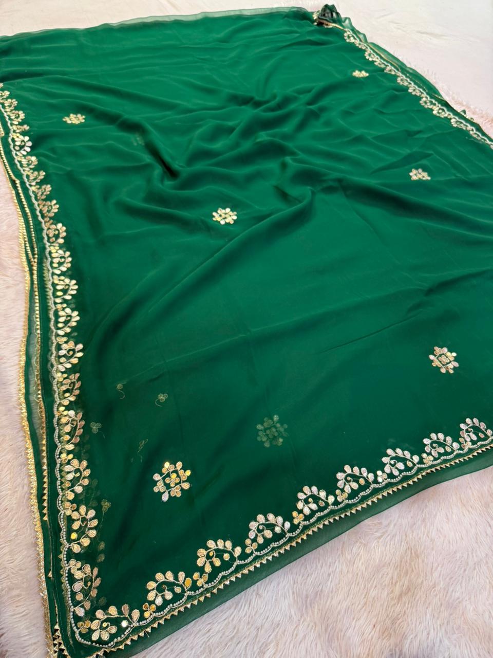 Latest Georgatte Saree With Handwork