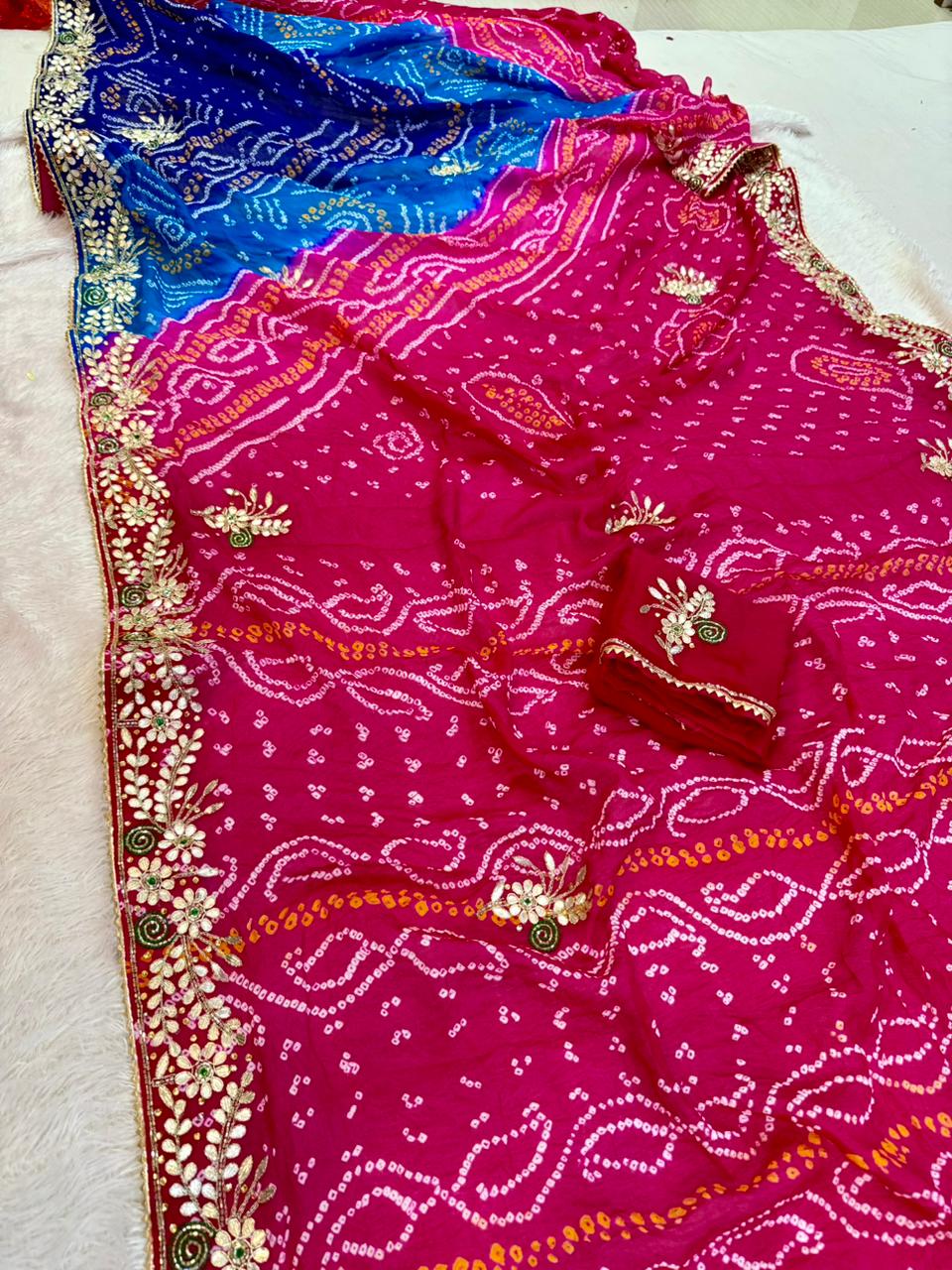 Beautiful Pure Ojaria Bandhai Saree With Gottapatti X Handwork