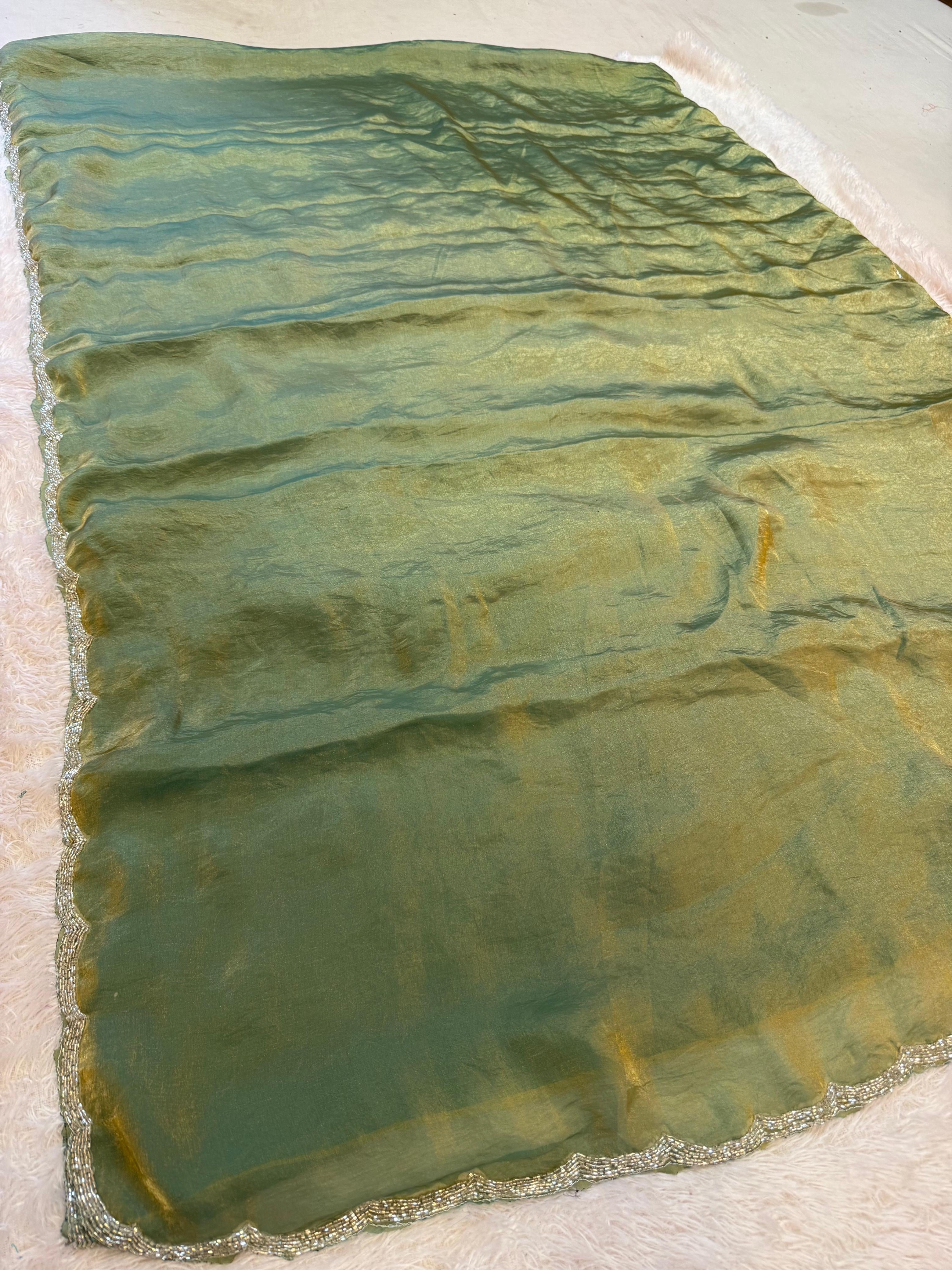 Beautiful Fendi Silk Saree With Handwork