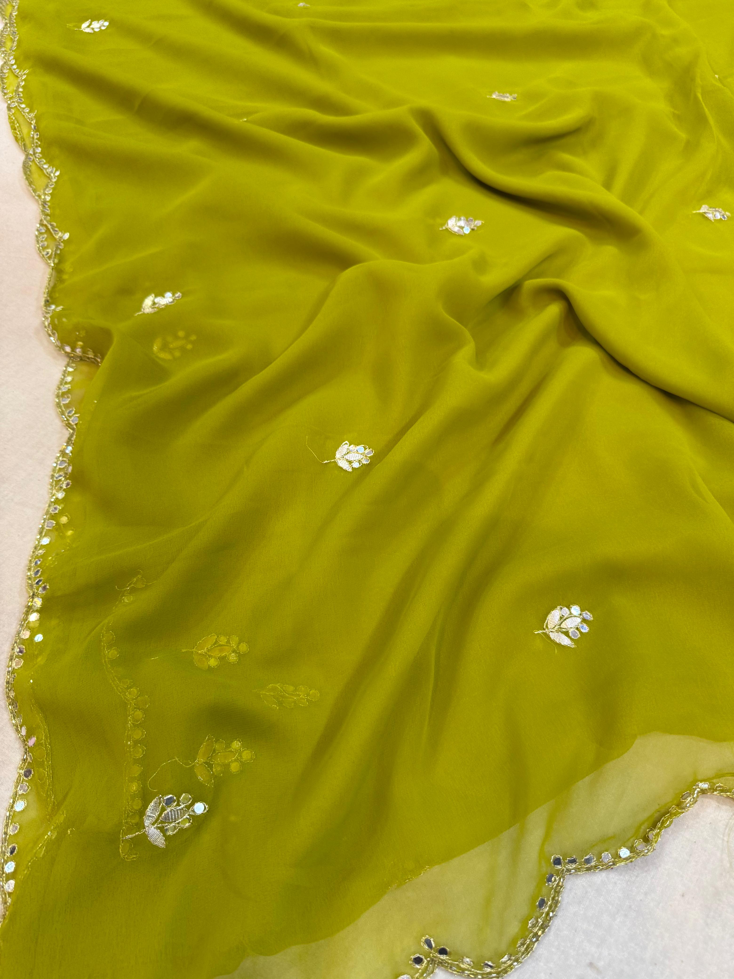 Beautiful Royal Georgatte Saree With Handwork