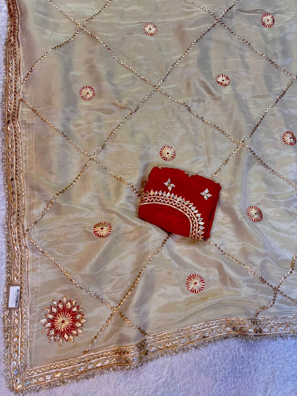 Tissue Cosmos Saree With Gottapatti Work