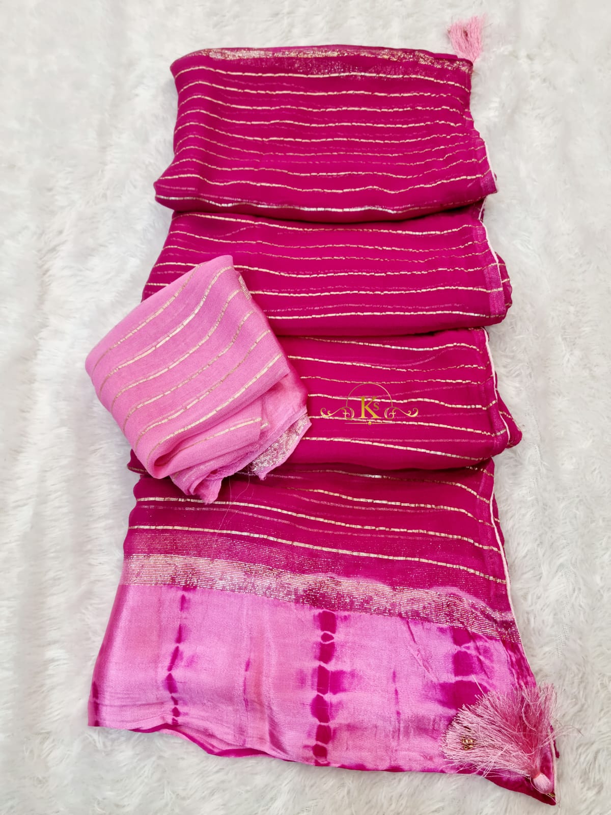 Pure Viscose Georgette Fabric With Satin Border X Sibori Tie Dye