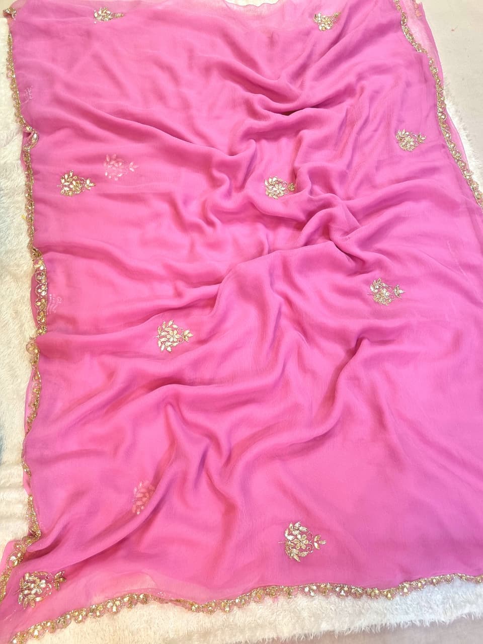Royal Look Semi Chiffon Saree With Handwork