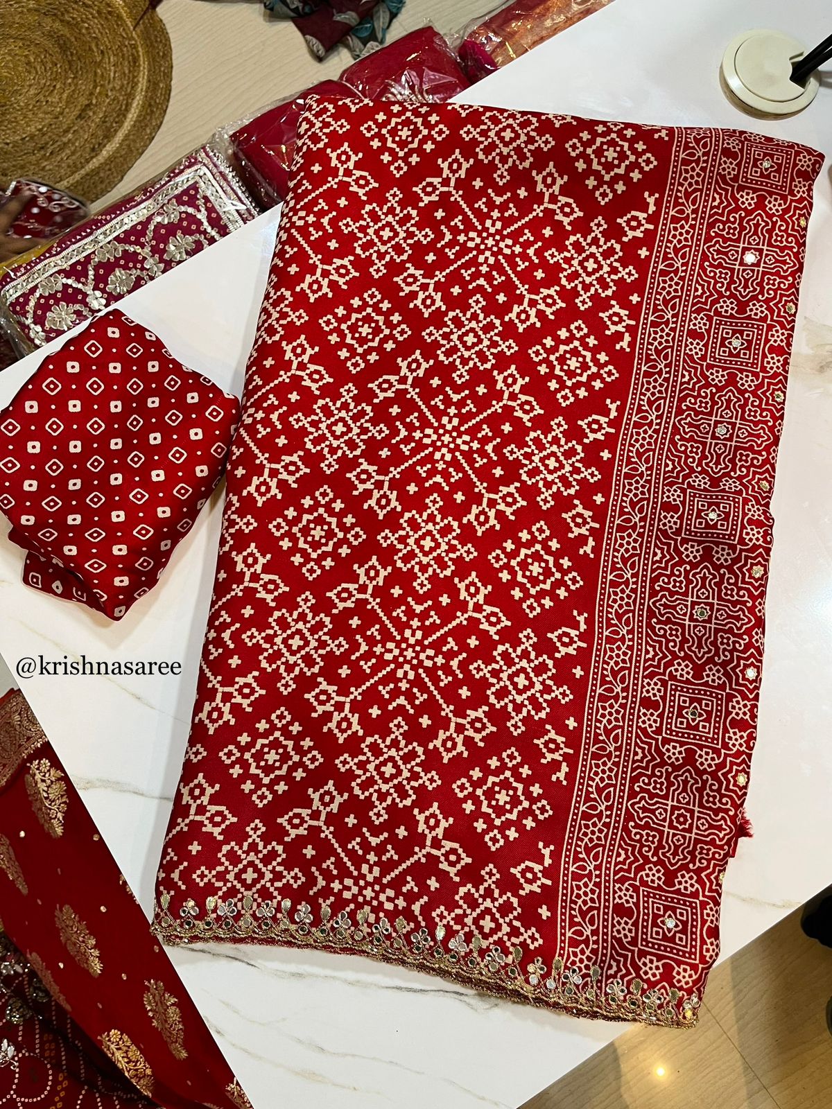 Modal Silk Saree With Jaipuri Print X Ajrakh Print