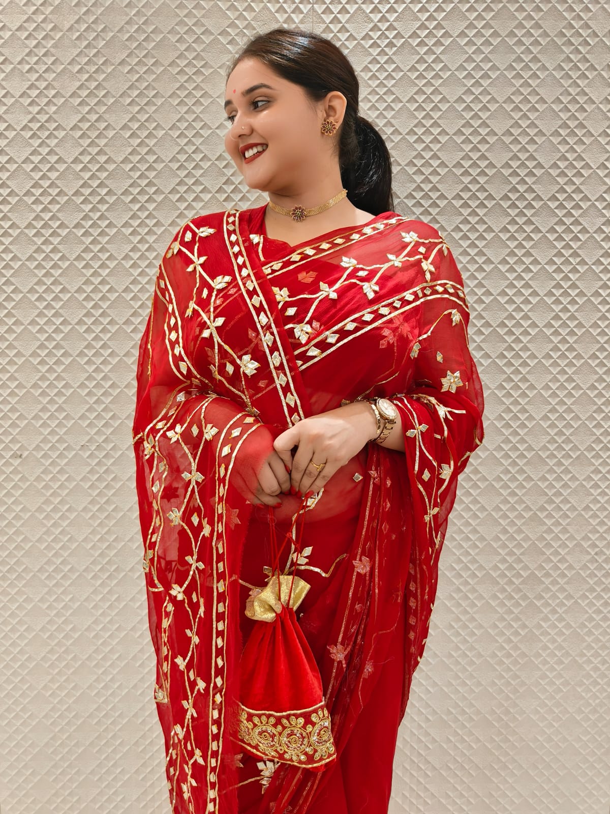 New Pure Chiffon Saree With Gotta Patii Work