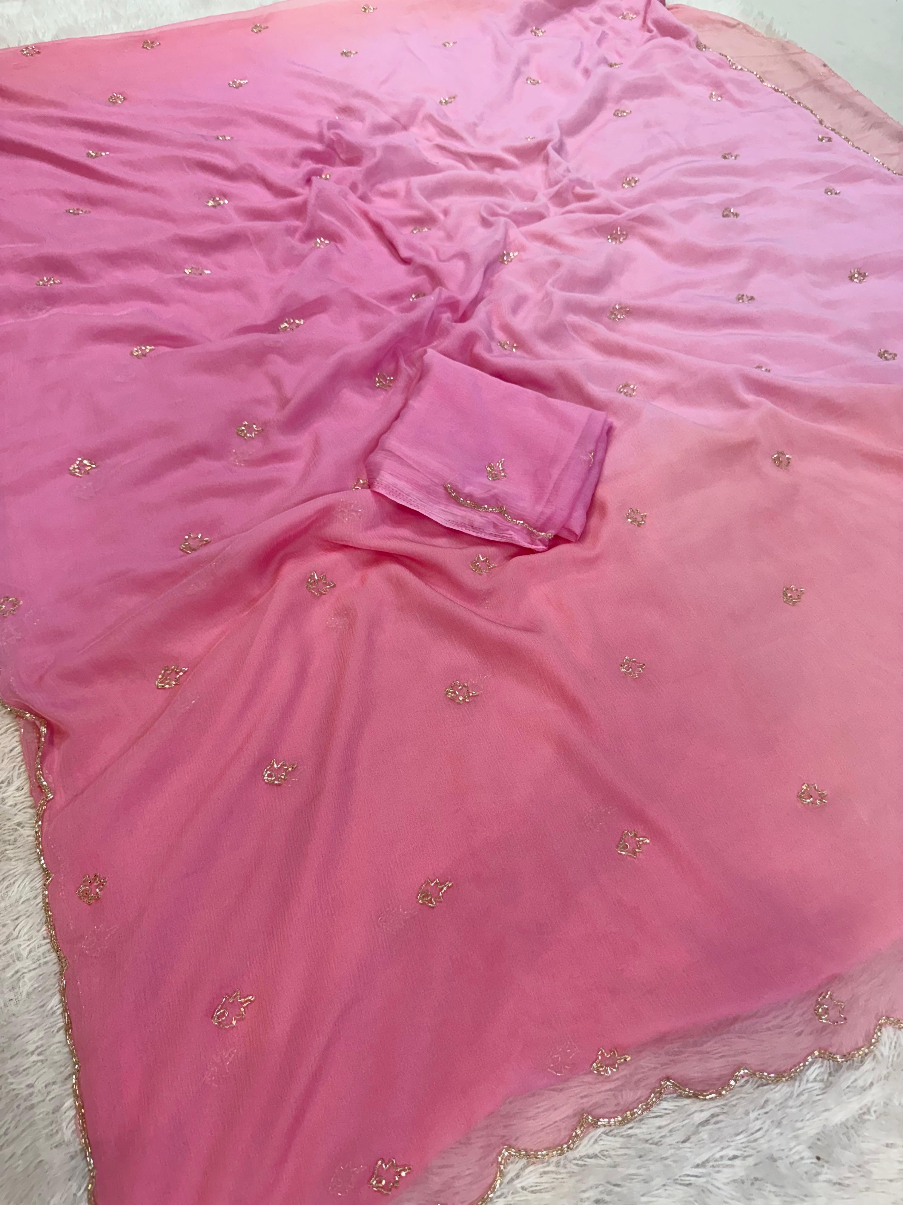Beautiful Semi Chiffon Saree With Handwork