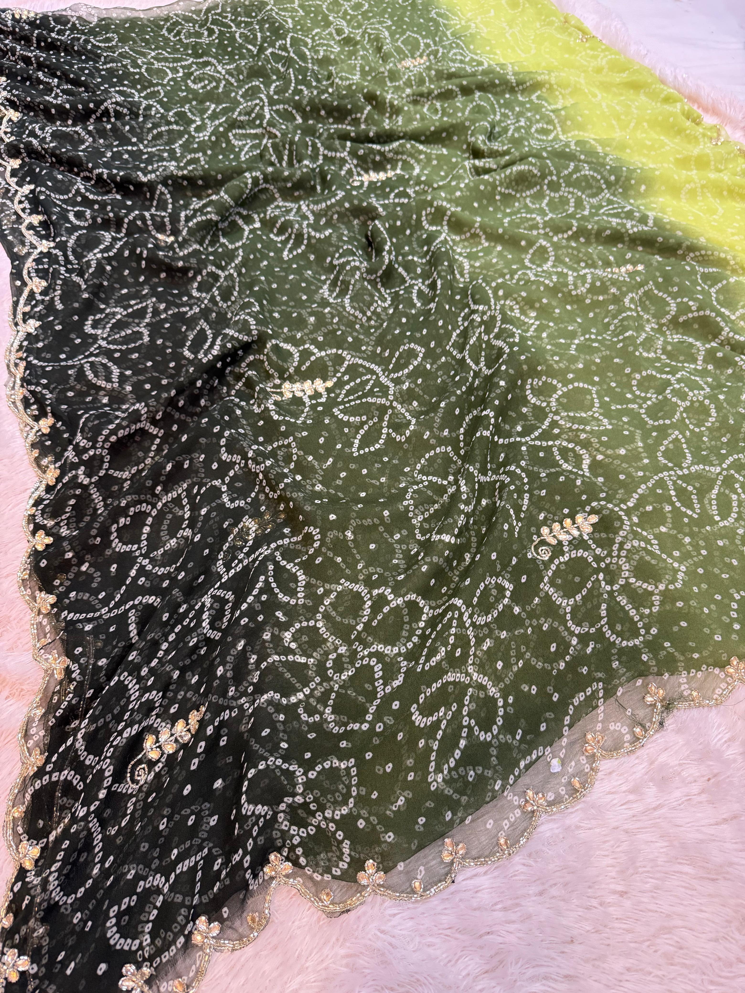 Beautiful Bandhani saree With Handwork