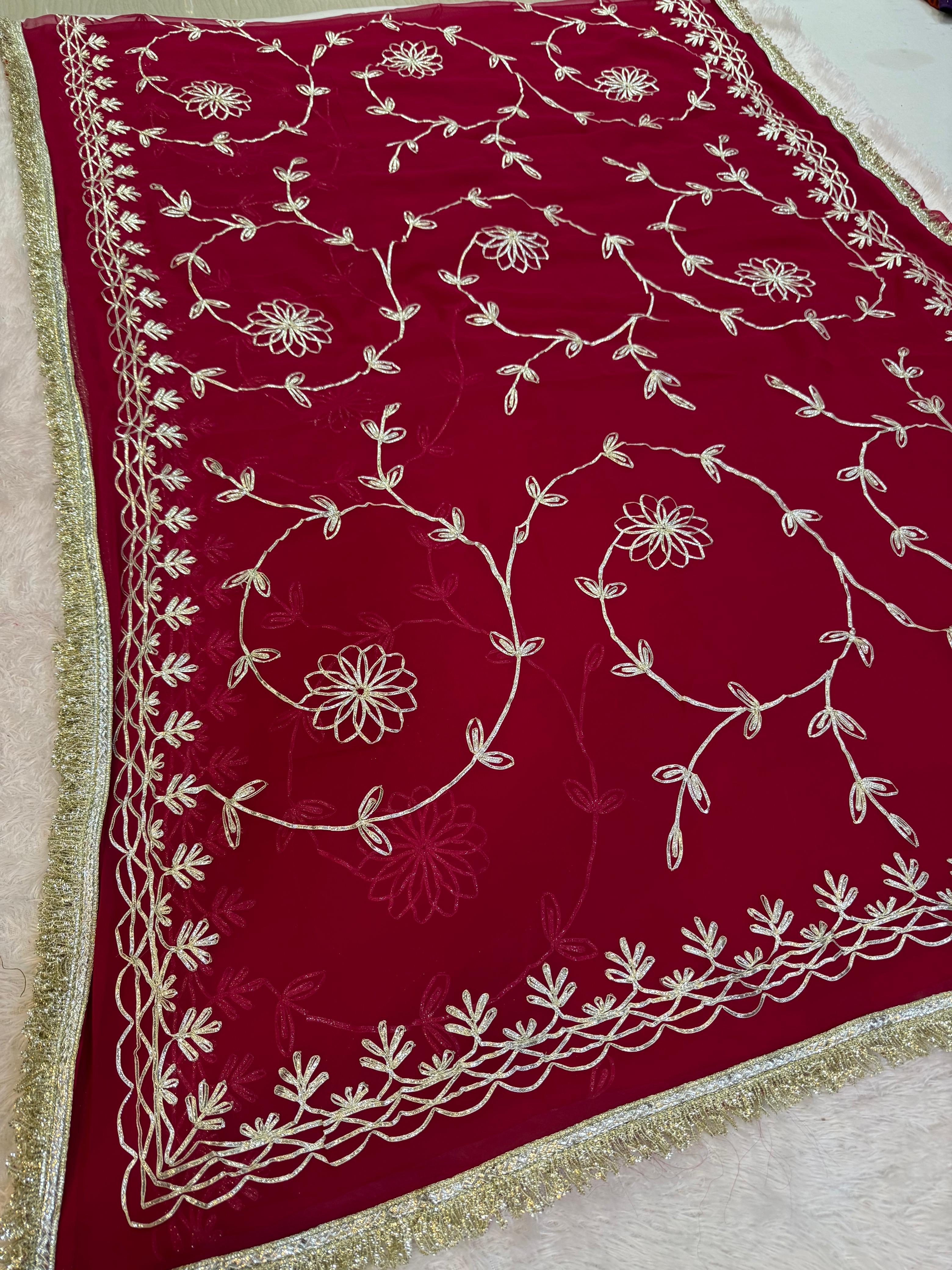 Beautiful Royal Georgatte Saree With Gottapatti Work