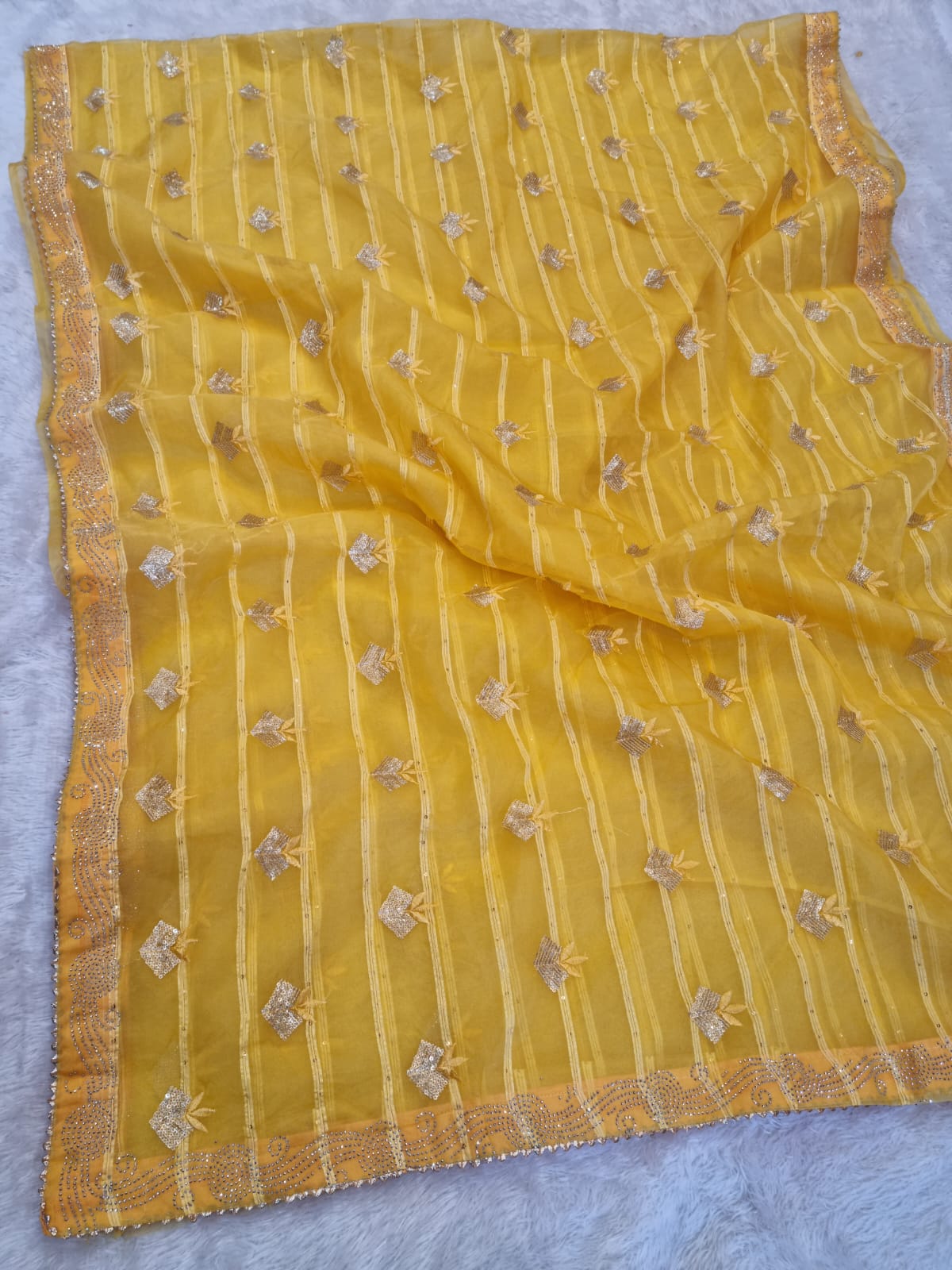 Tissue Organza Fabric Saree With Wrok