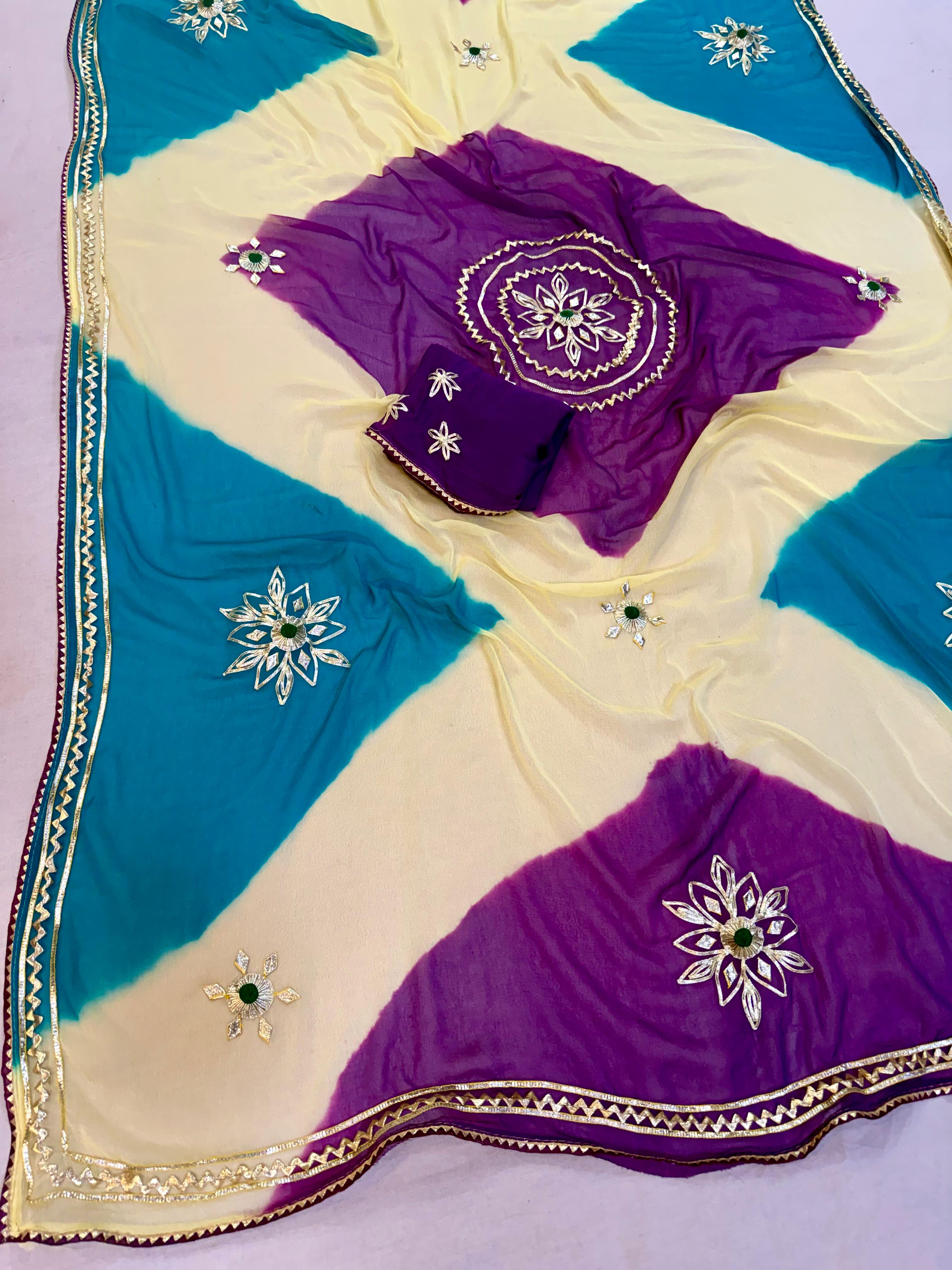 Special Multi Dye Saree With Gotapatti Work