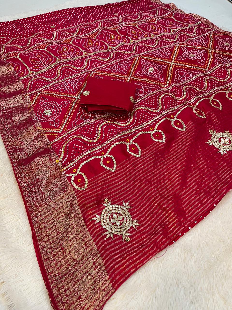 Dolla Silk Saree With Bandani Table Print X Handwork Touching