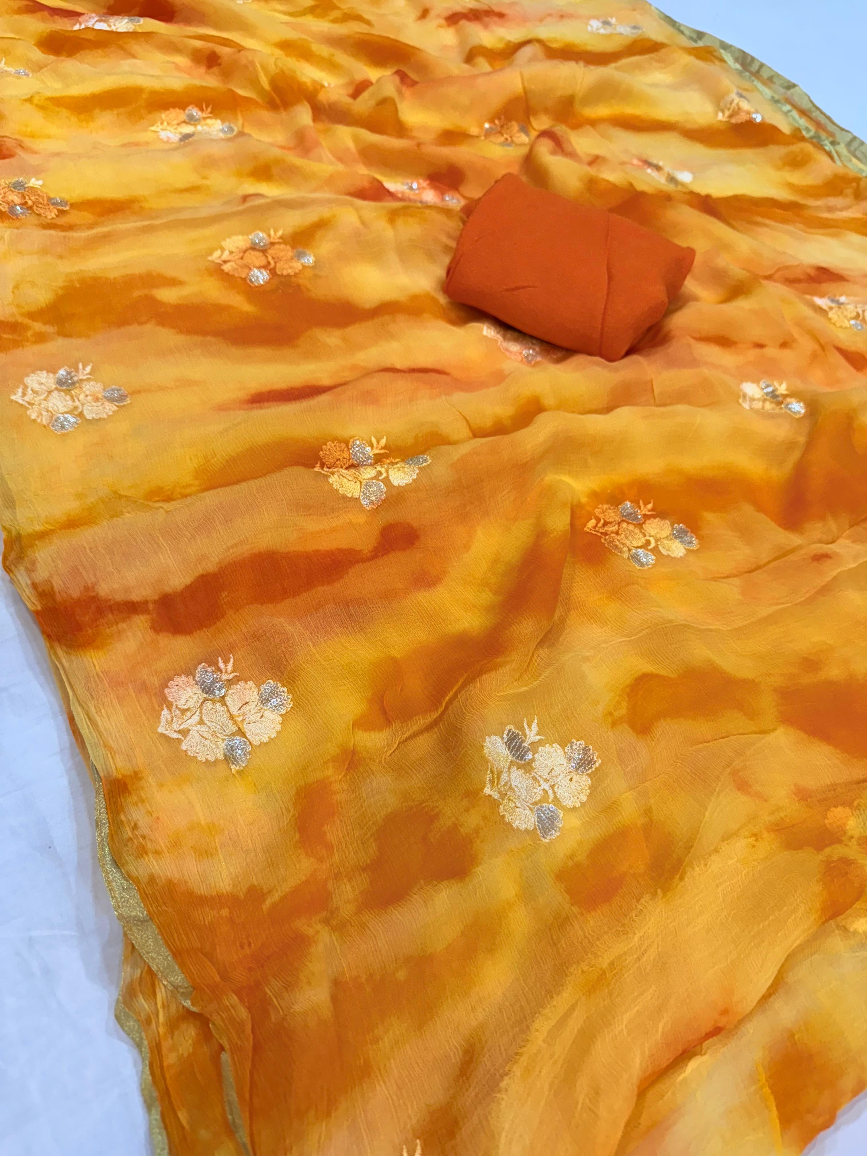 Latest Chiffon Saree With Handwork