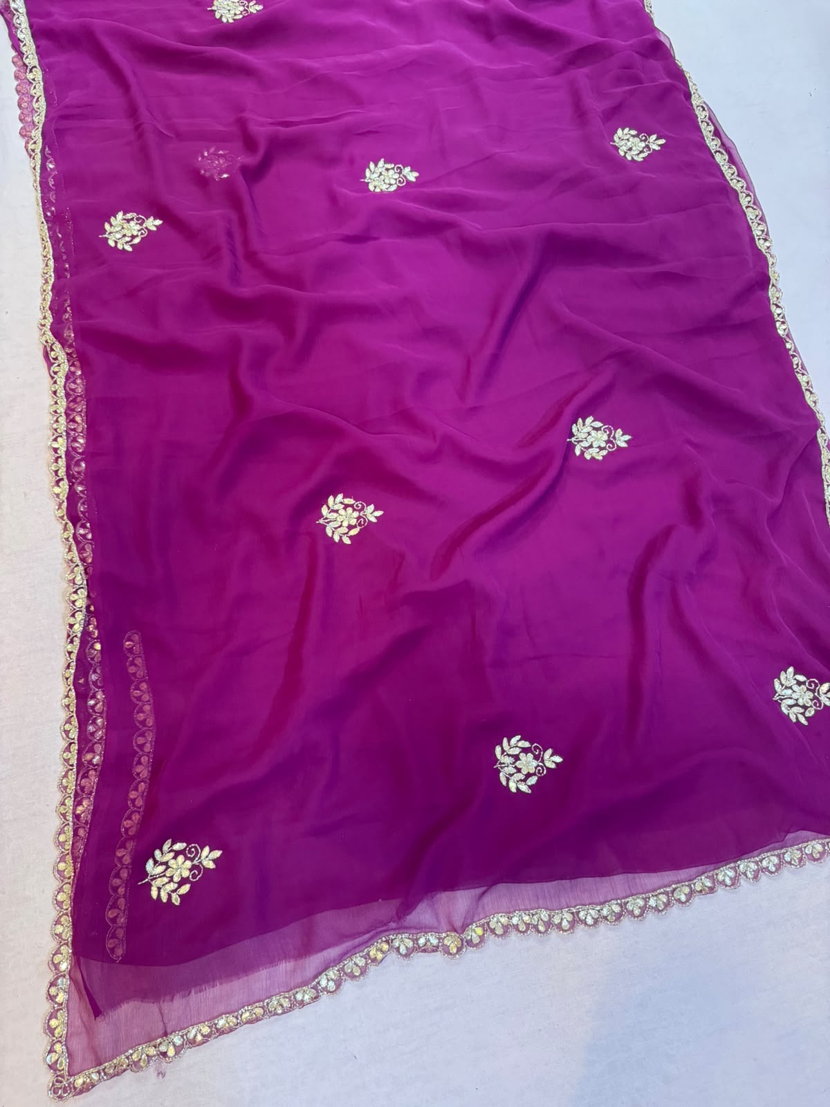 Royal Look Semi Chiffon Saree With Handwork