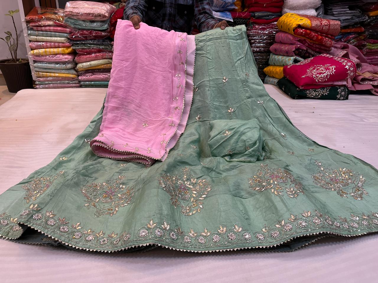 Upada Silk Fabric Lanaga With Handwork X D Chinon Dupatta