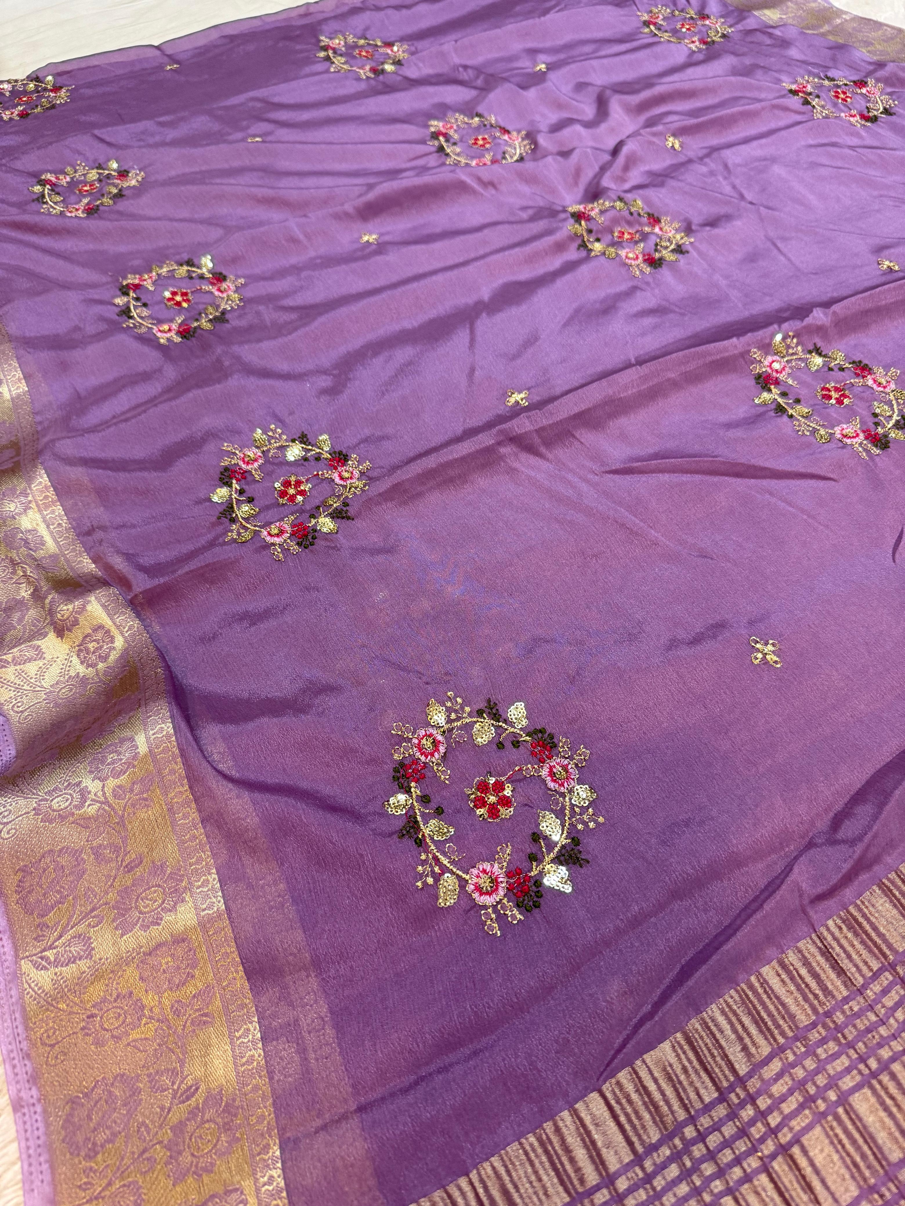 Beautiful D Chinon Saree With Handwork