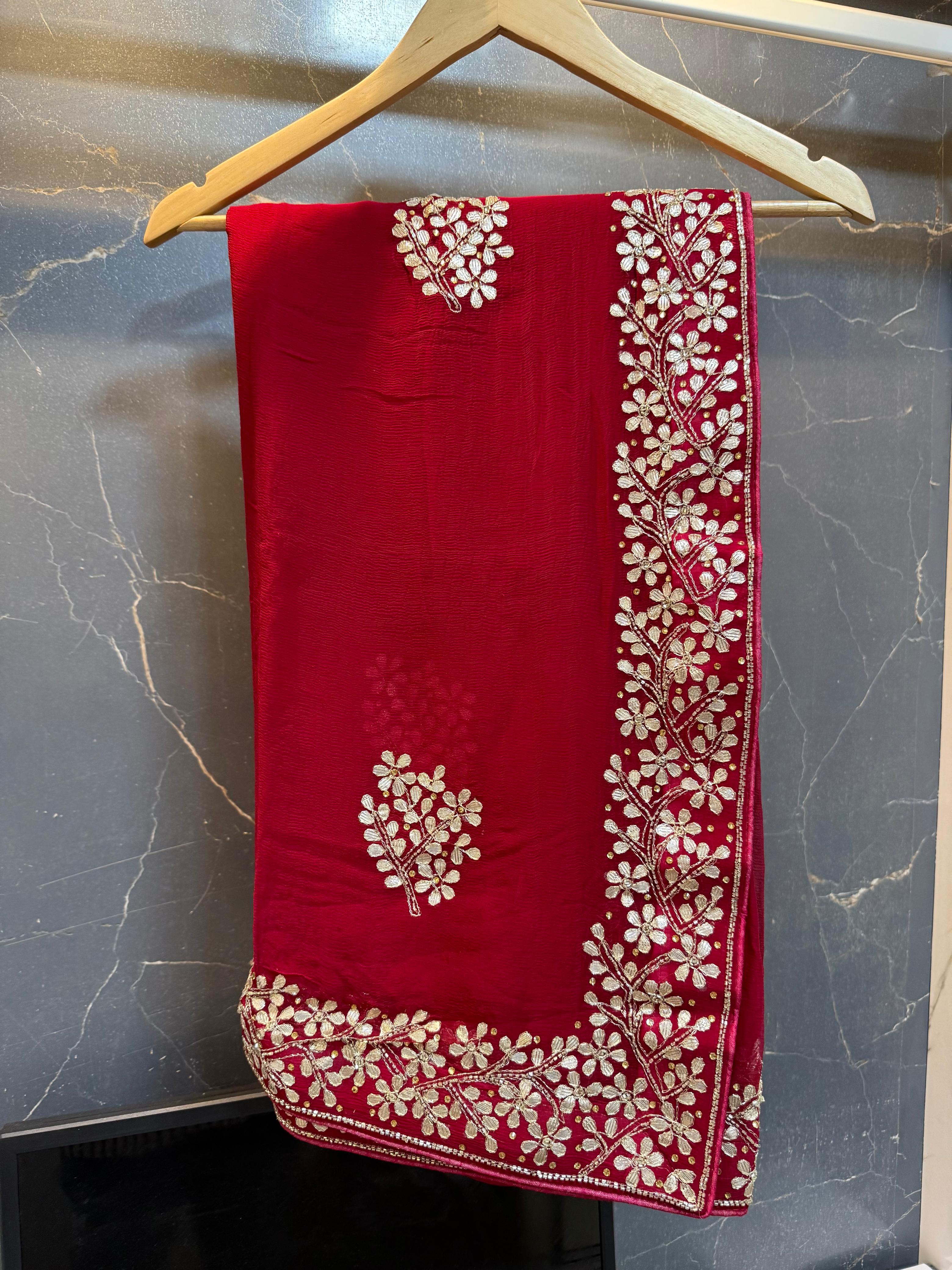 Beautiful Chiffon Saree With Gottapatti Work