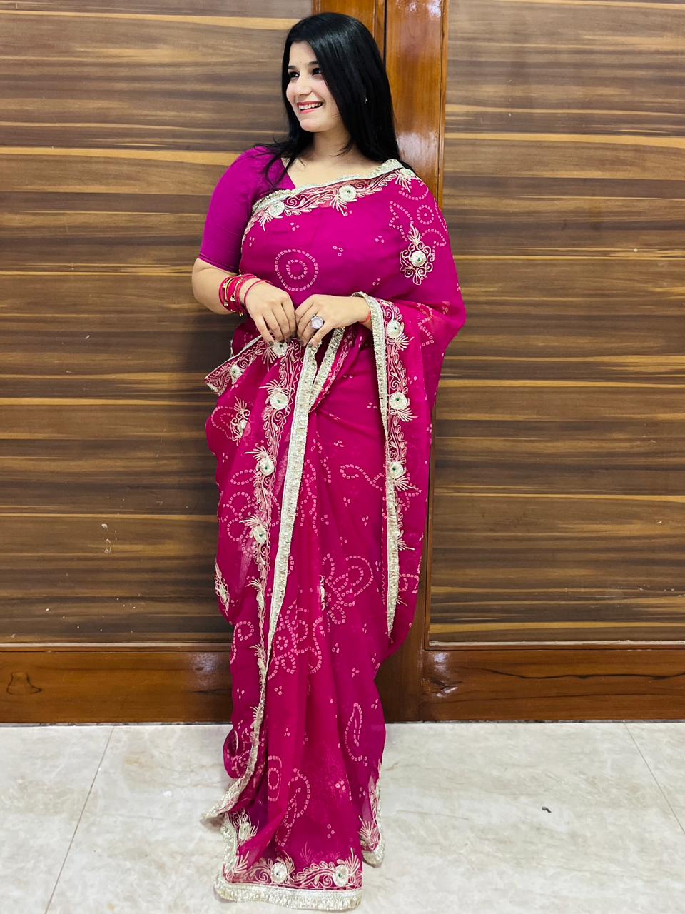 Beautiful Georgatte Saree With Gottapatti Work