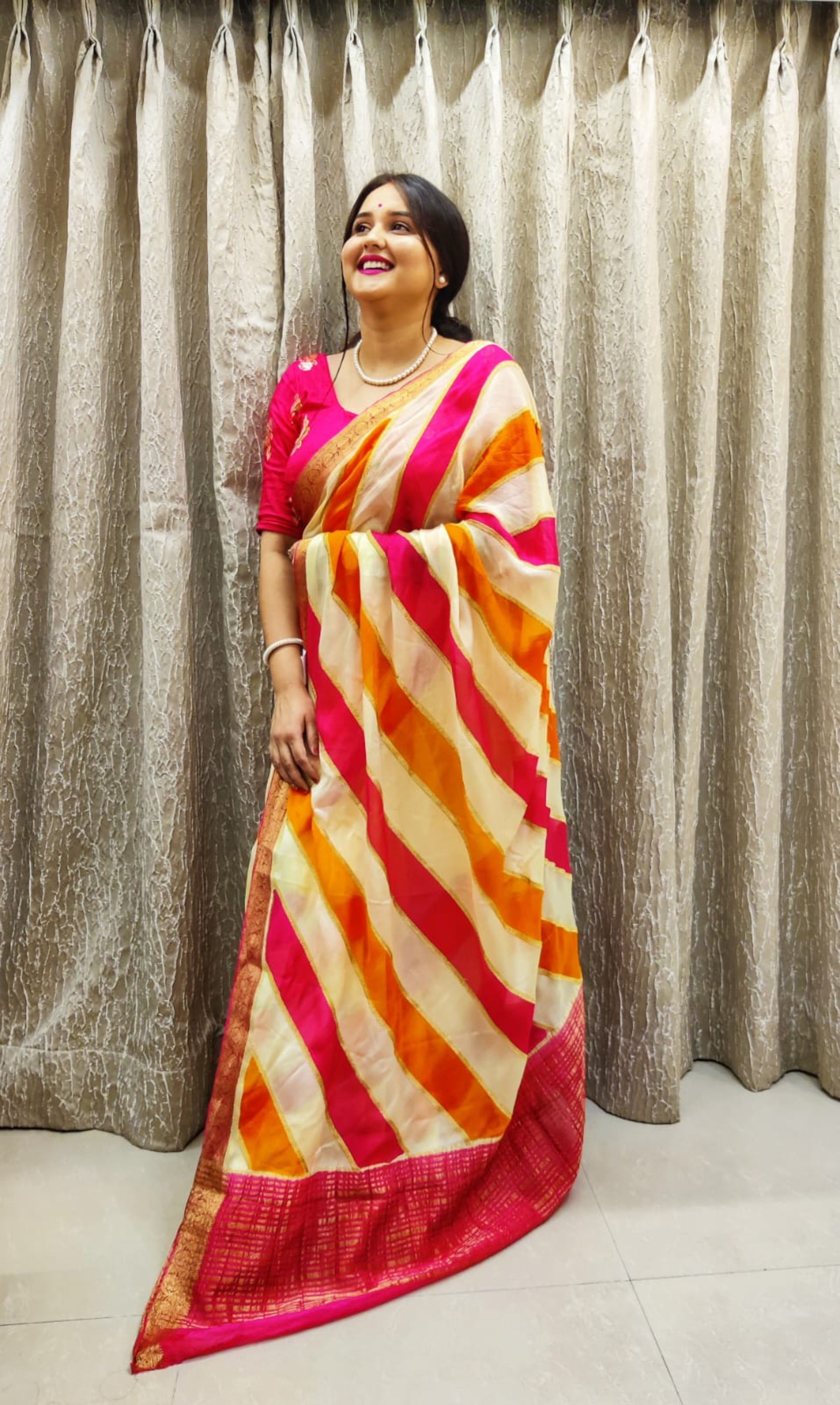 Beautiful Pure Chinon Hand Dye Saree