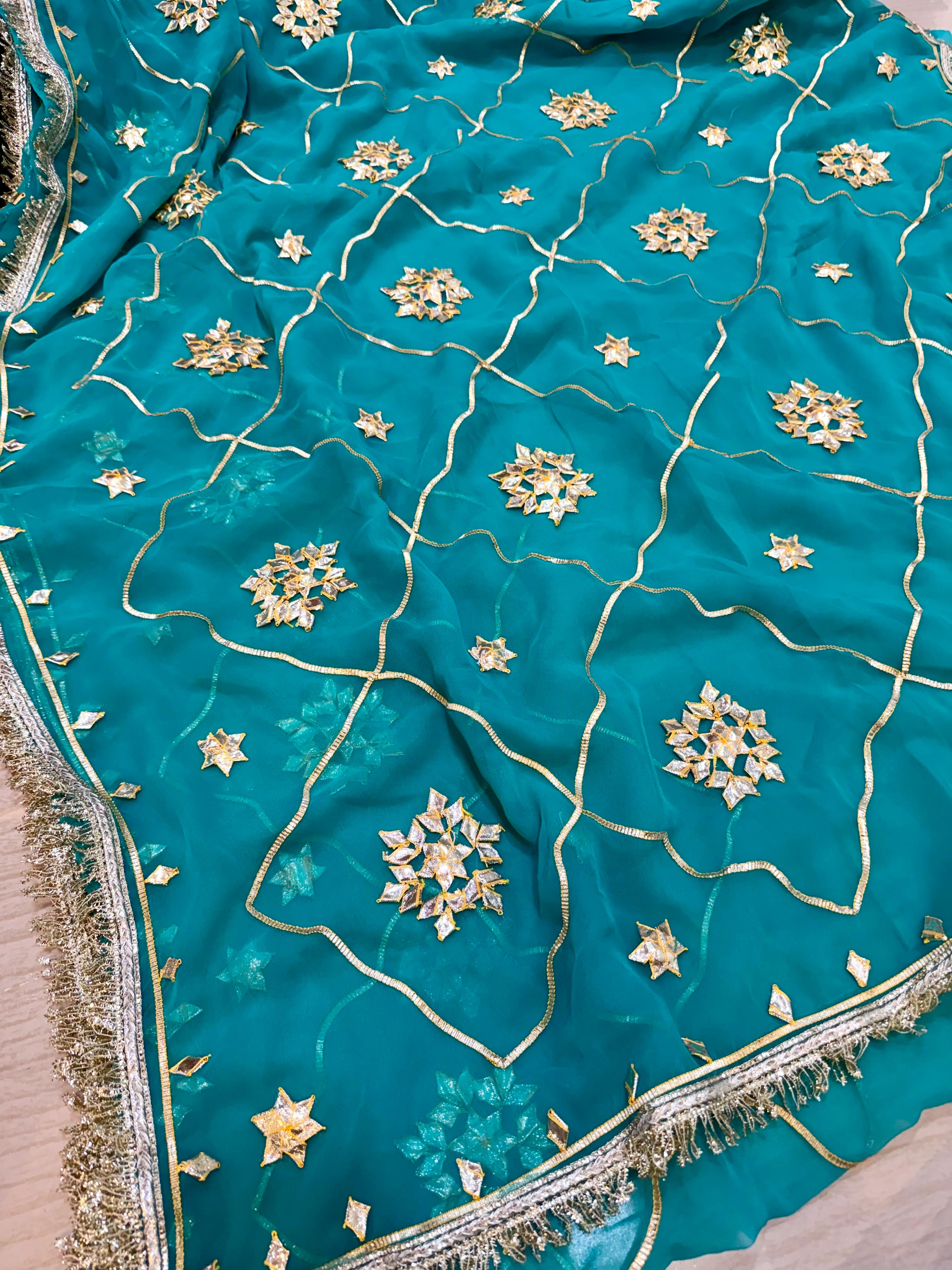 Beautiful Weightless Georgatte Saree With Gottapatti Work