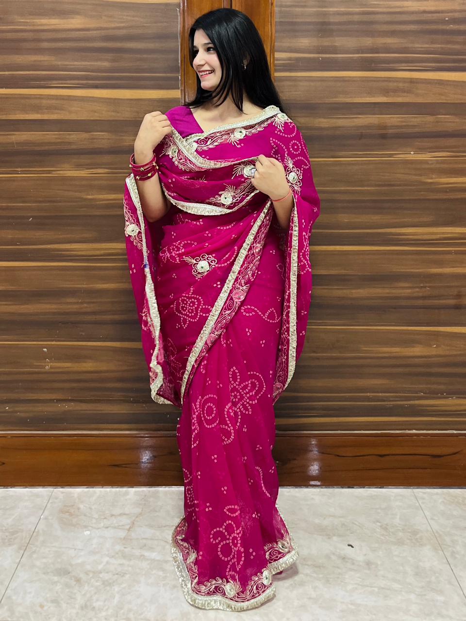 Beautiful Georgatte Saree With Gottapatti Work