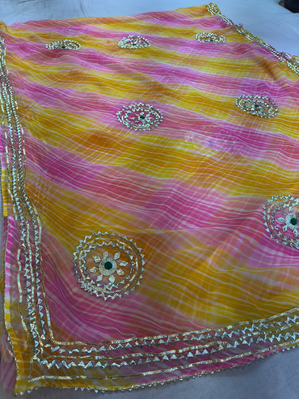 Designer Georgatte Leheriya  Saree With Gottapati Work
