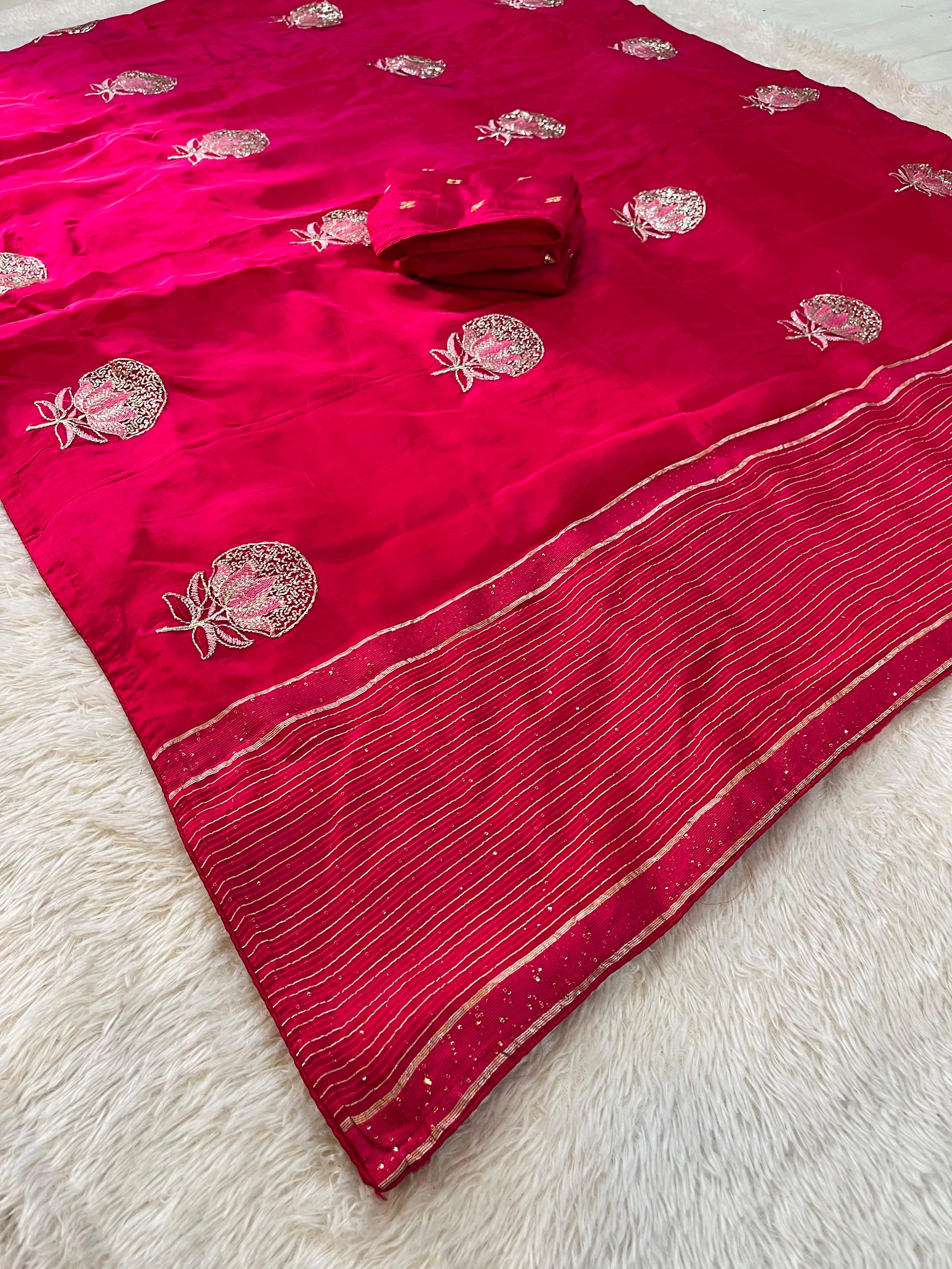 Beautiful H O Silk Saree With Handwork