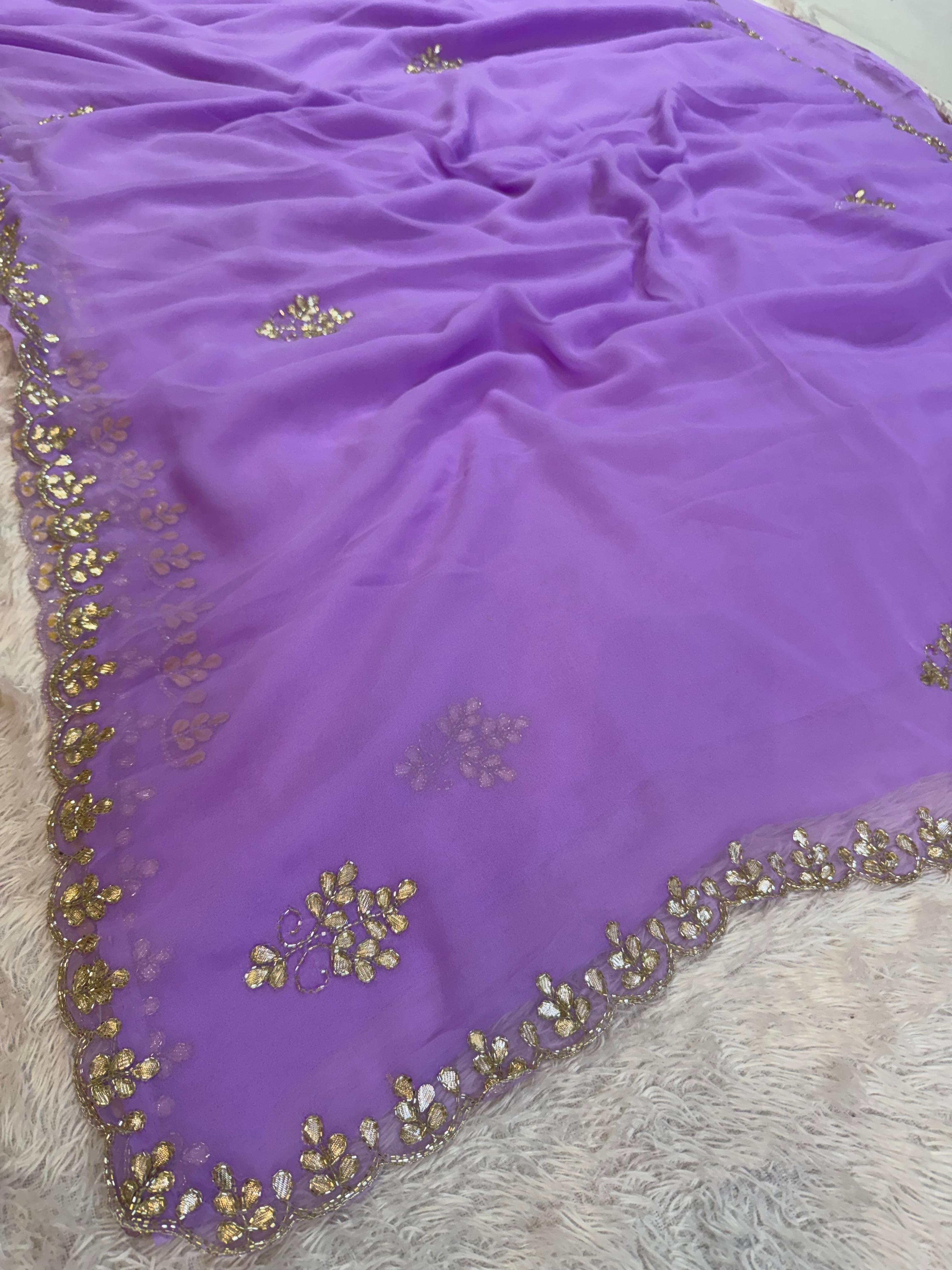 Latest Georgatte Saree With Handwork