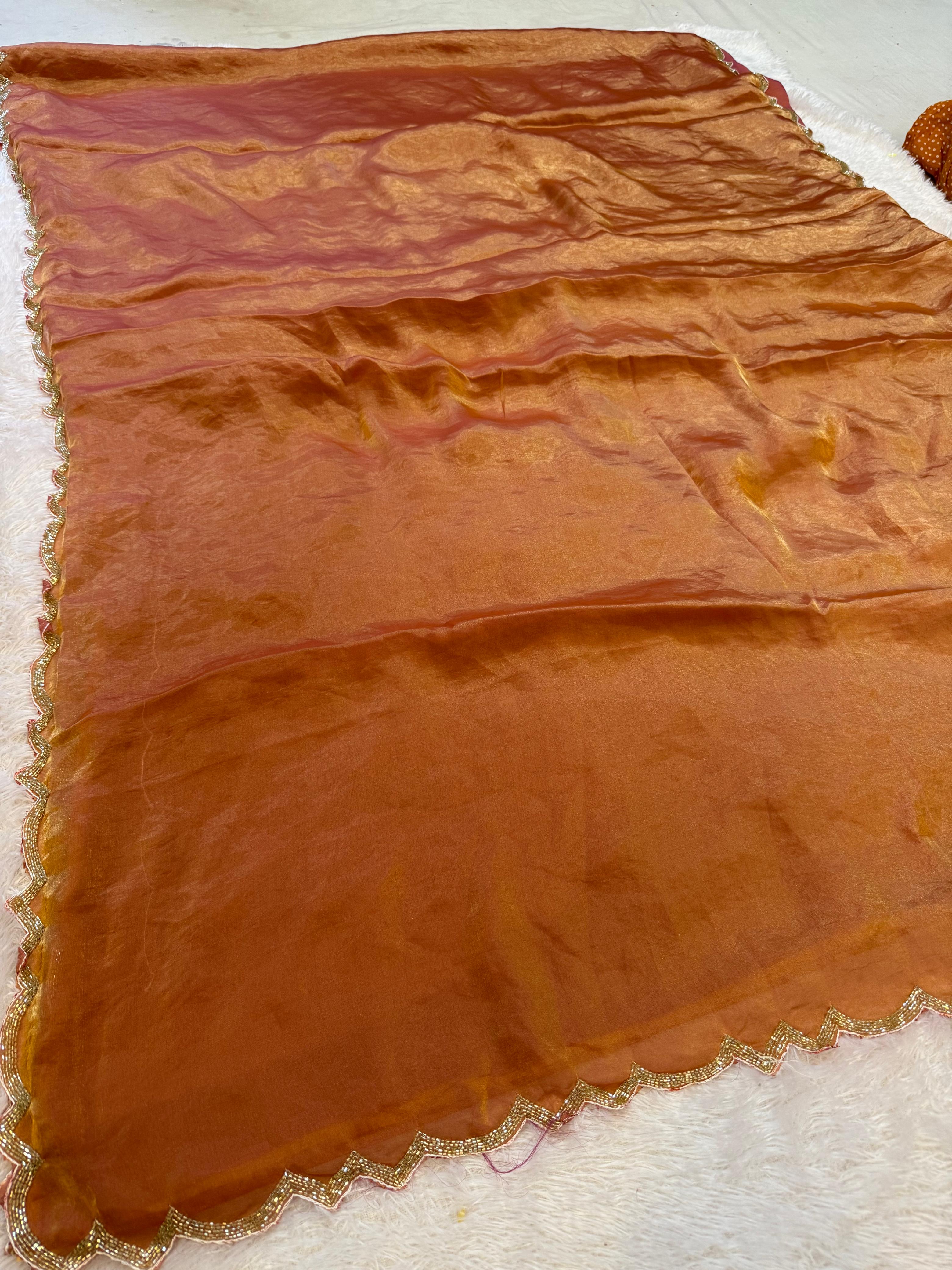 Beautiful Fendi Silk Saree With Handwork