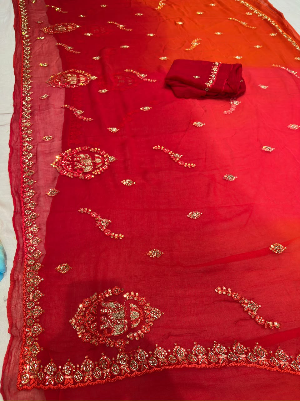 Beautiful Chiffon Saree With Handwork