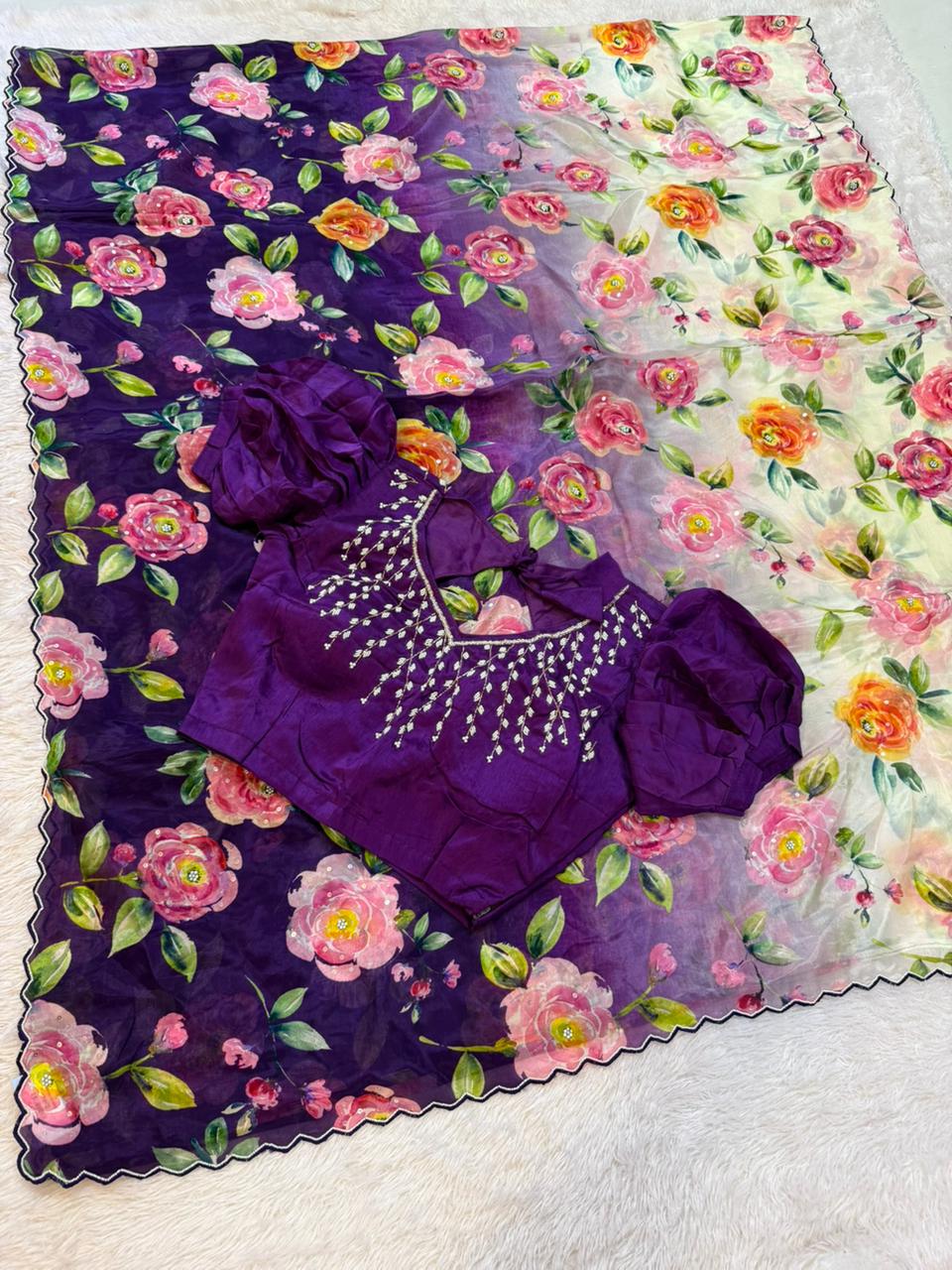 Luxury Important Febric Saree With Handwork X Designer Blouse