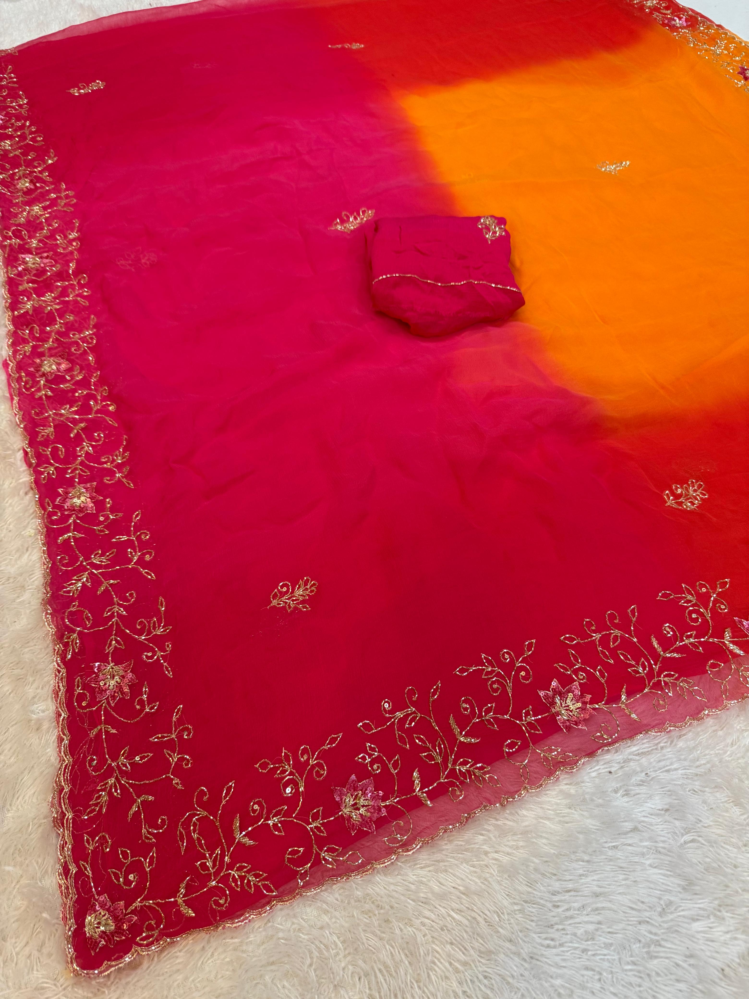 Premium Chiffon Saree With Handwork X Multi Dye