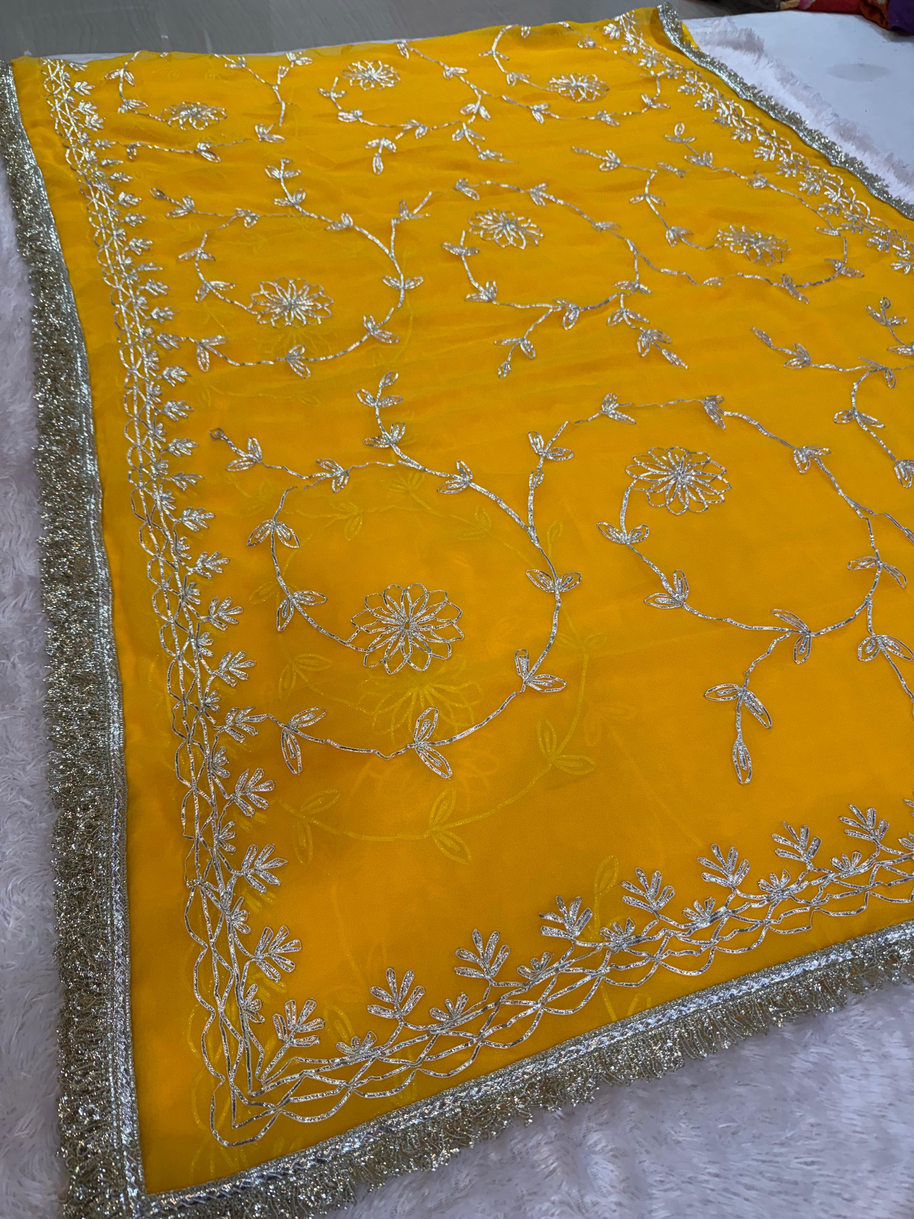Beautiful Royal Georgatte Saree With Gottapatti Work