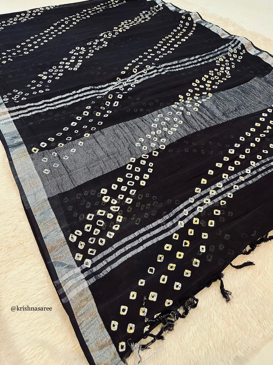 Linan Cotton Saree With Traditional Hand Bandhej