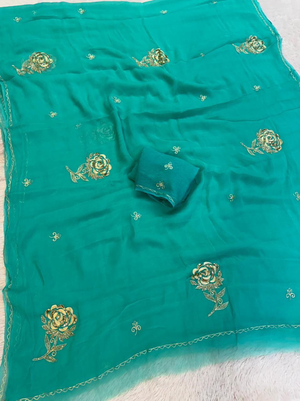 Beautiful Chiffon Saree With Handwork Butta