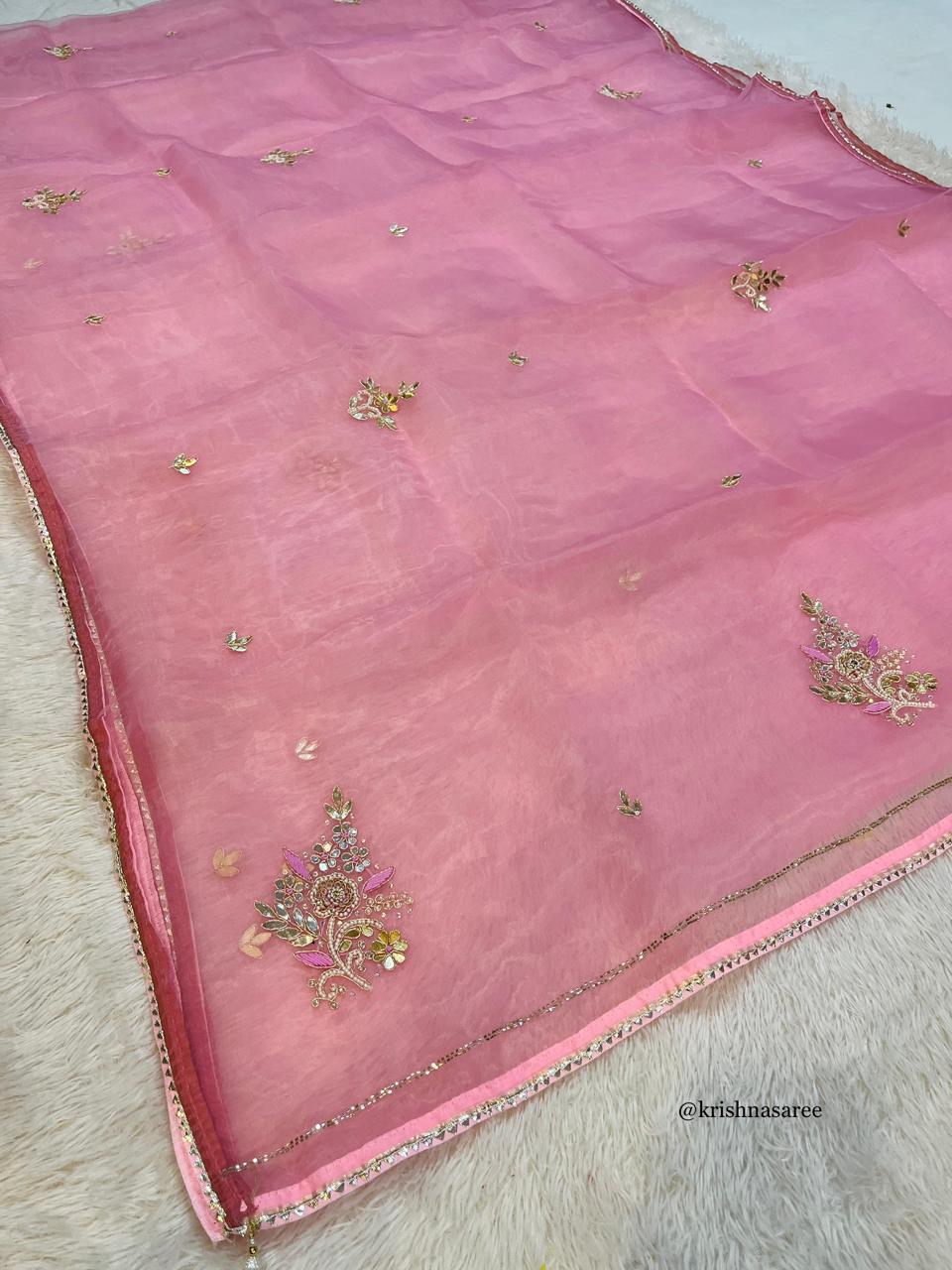 Latest Glass Organza Saree With handwork